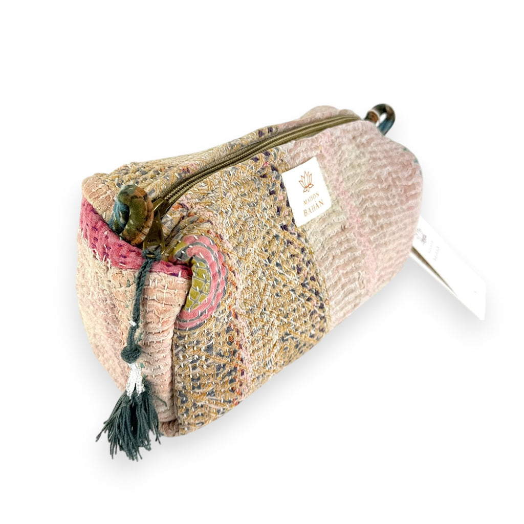 Trousse toilette maquillage Kantha Bagru en coton artisanal vintage accessoire yoga bohème femme Maison Bahan