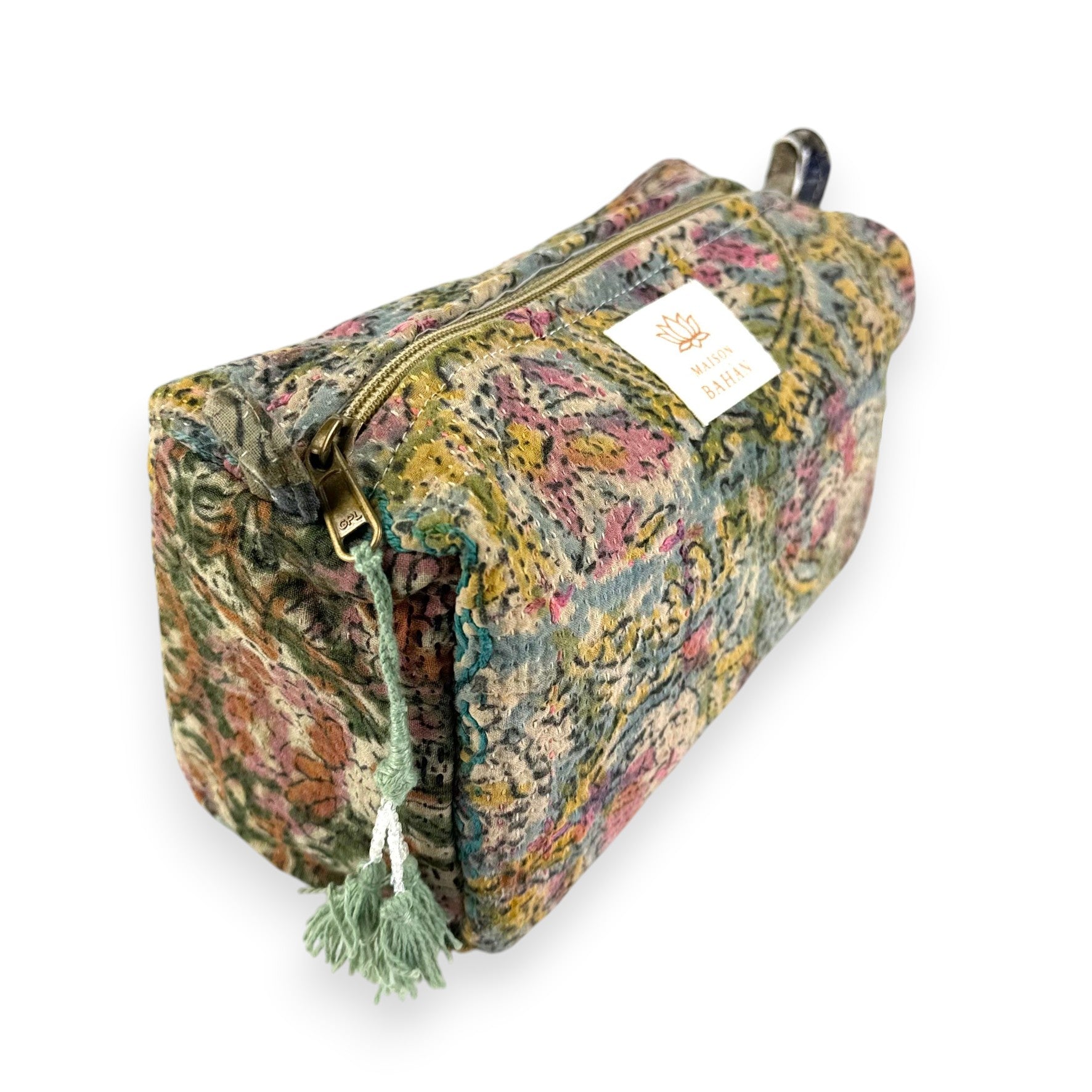 Trousse toilette maquillage Kantha Bagru en coton artisanal vintage accessoire yoga bohème femme Maison Bahan