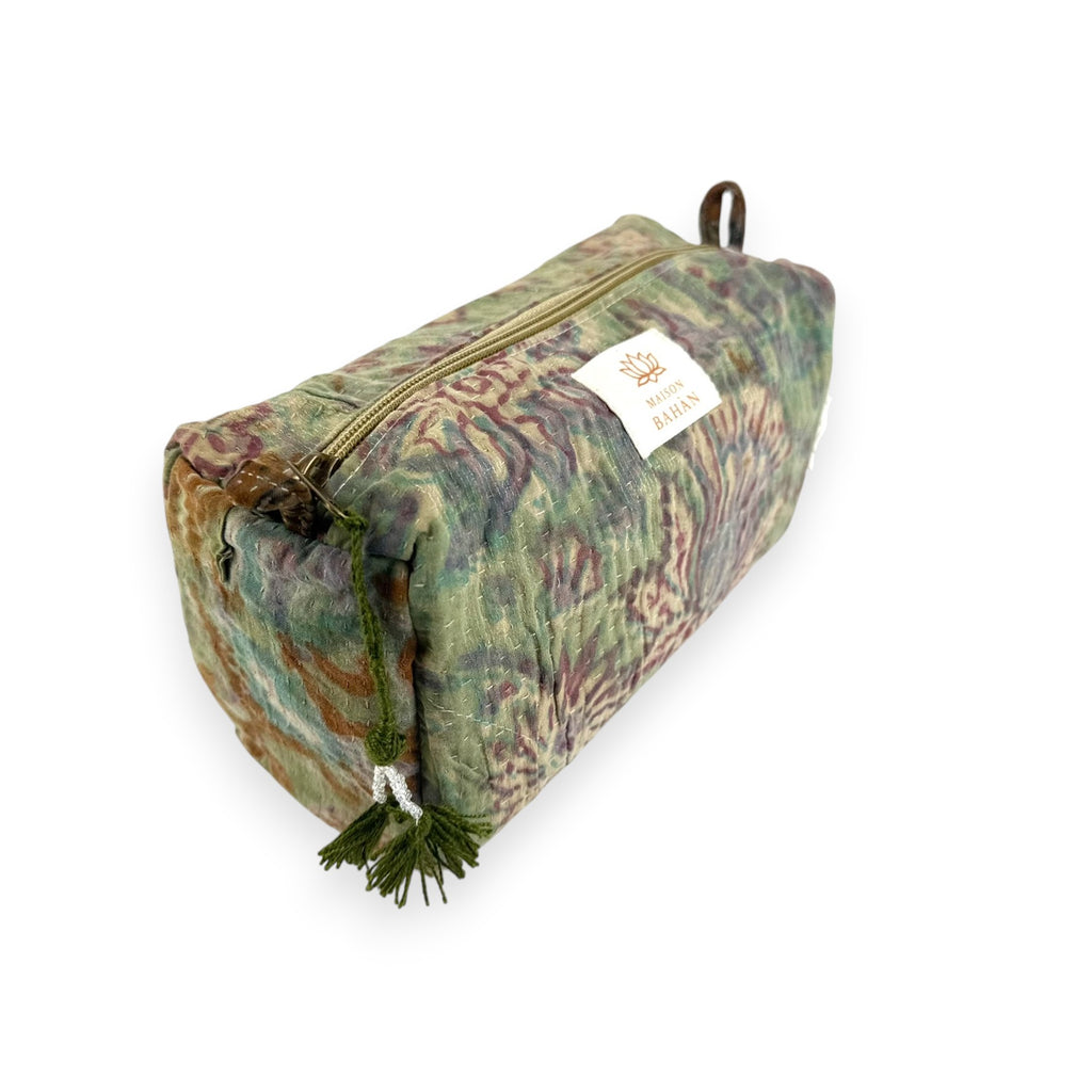 Trousse toilette maquillage Kantha Bagru en coton artisanal vintage accessoire yoga bohème femme Maison Bahan