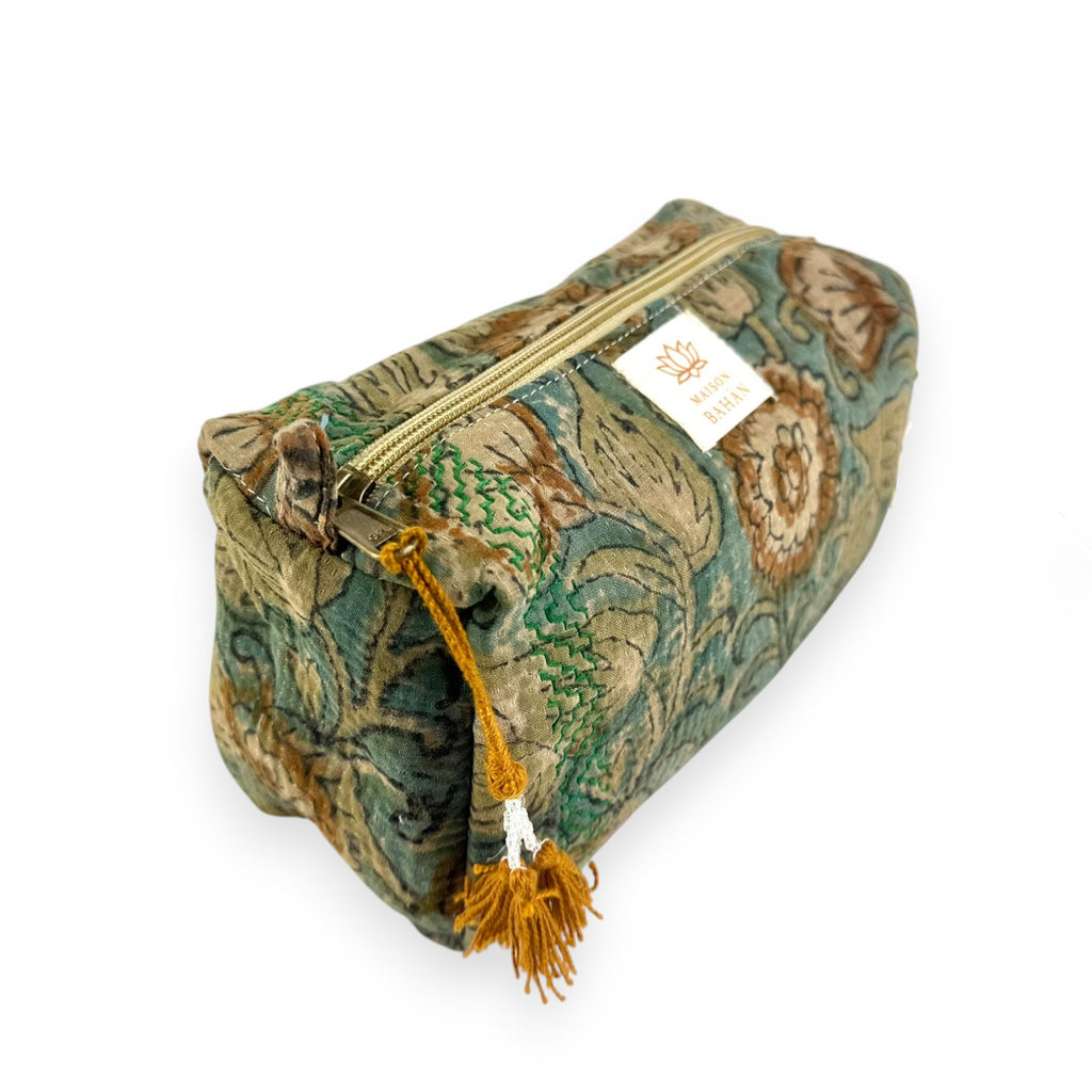 Trousse toilette maquillage Kantha Bagru en coton artisanal vintage accessoire yoga bohème femme Maison Bahan