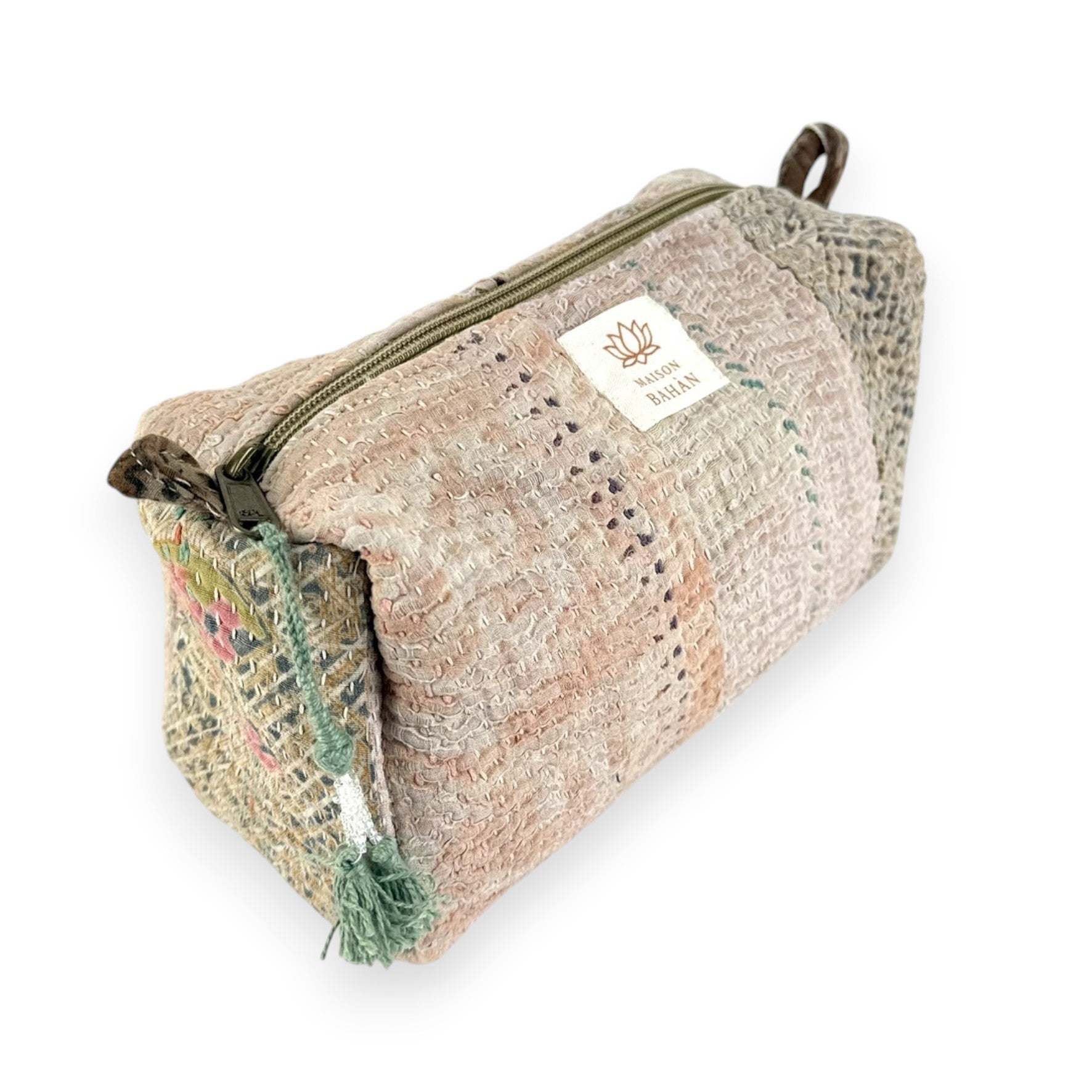 Trousse toilette maquillage Kantha Bagru en coton artisanal vintage accessoire yoga bohème femme Maison Bahan