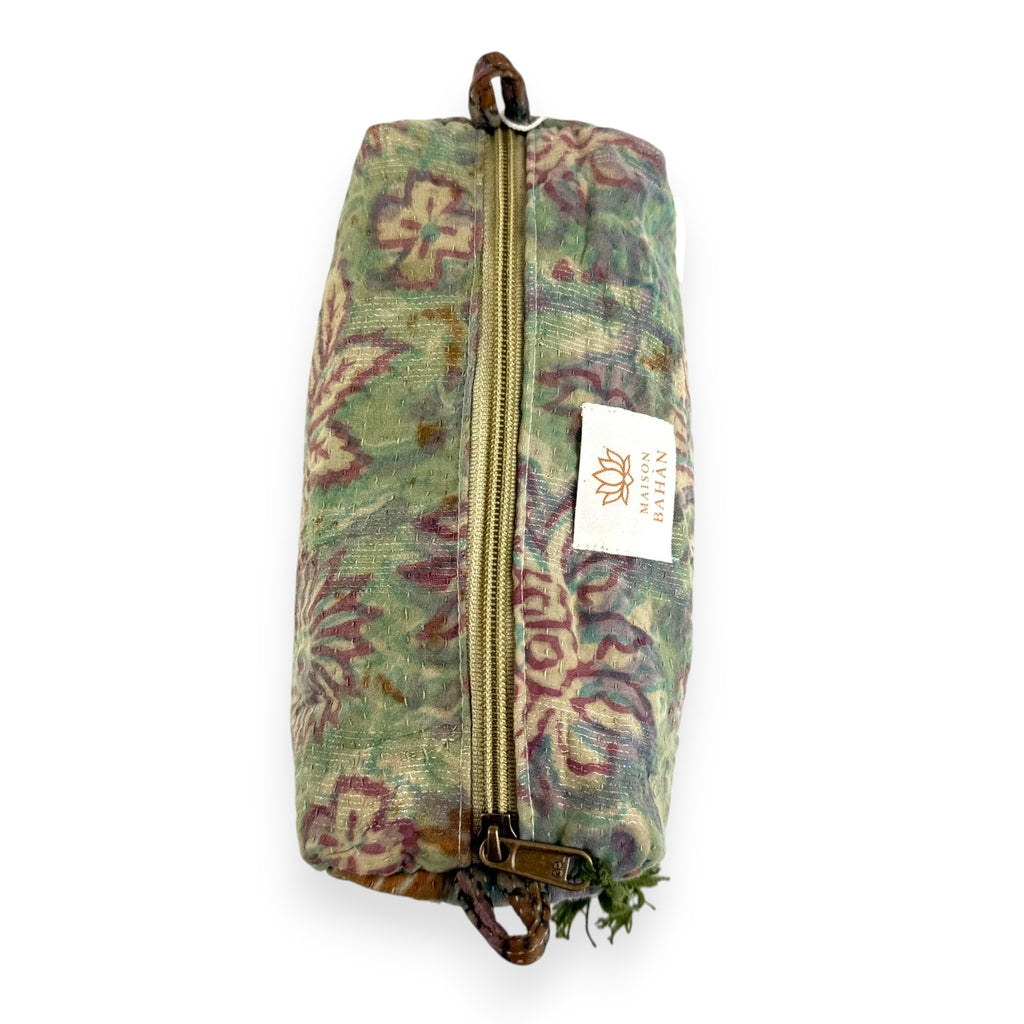 Trousse toilette maquillage Kantha Bagru en coton artisanal vintage accessoire yoga bohème femme Maison Bahan