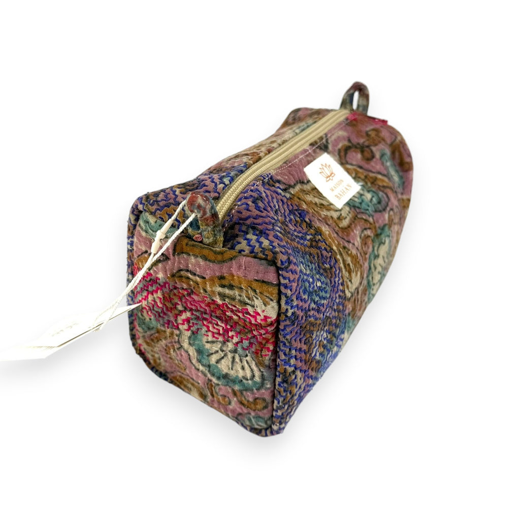Trousse toilette maquillage Kantha Bagru en coton artisanal vintage accessoire yoga bohème femme Maison Bahan