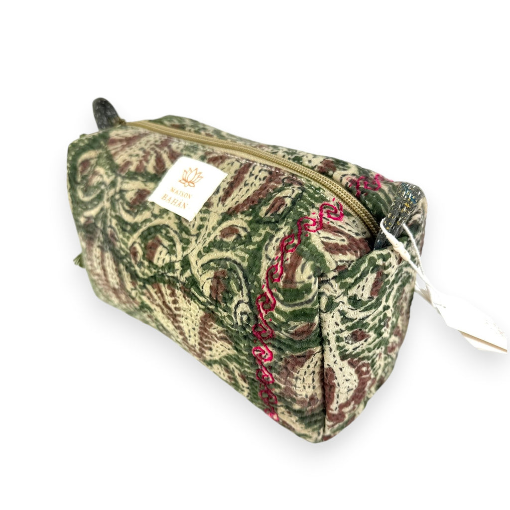 Trousse toilette maquillage Kantha Bagru en coton artisanal vintage accessoire yoga bohème femme Maison Bahan