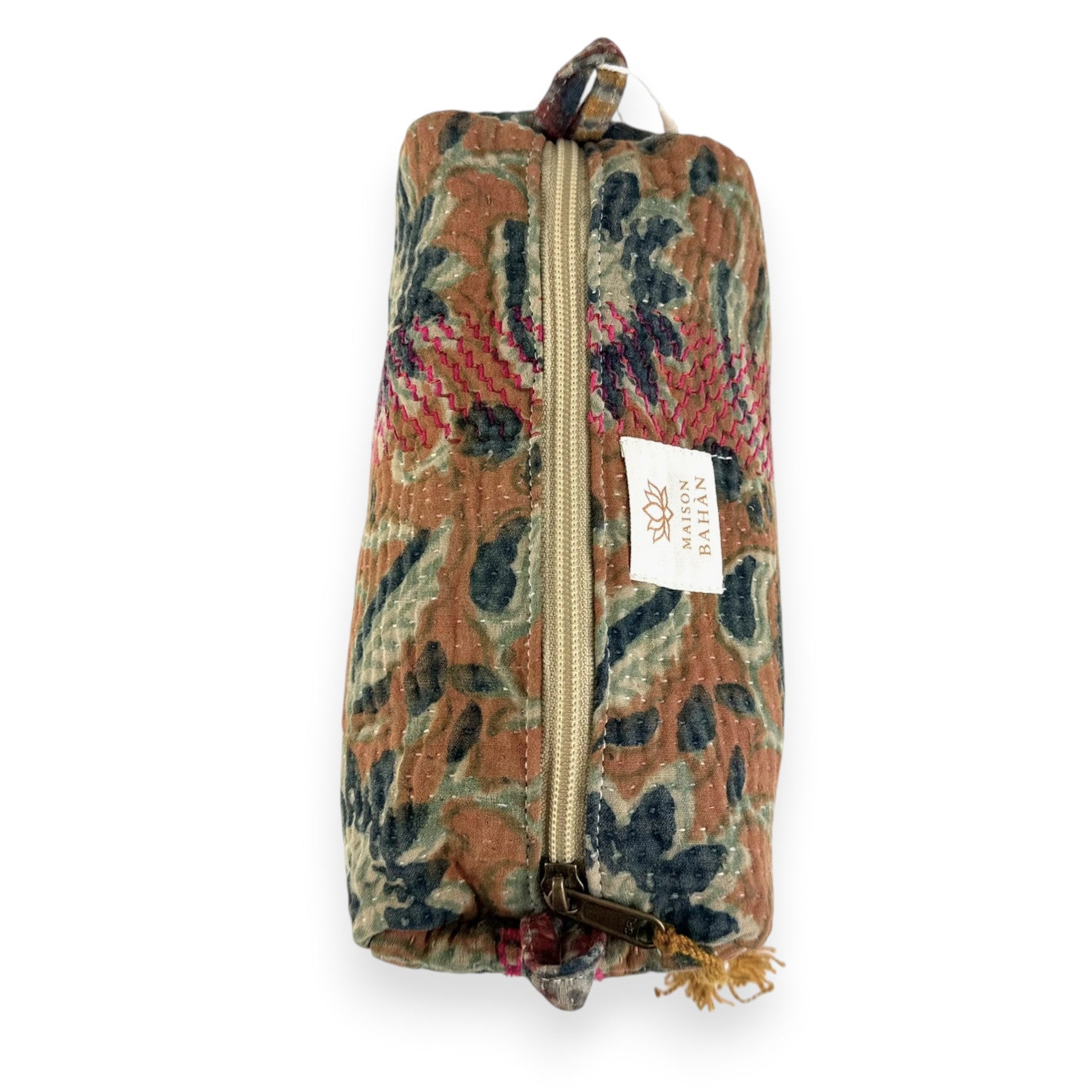 Trousse toilette maquillage Kantha Bagru en coton artisanal vintage accessoire yoga bohème femme Maison Bahan