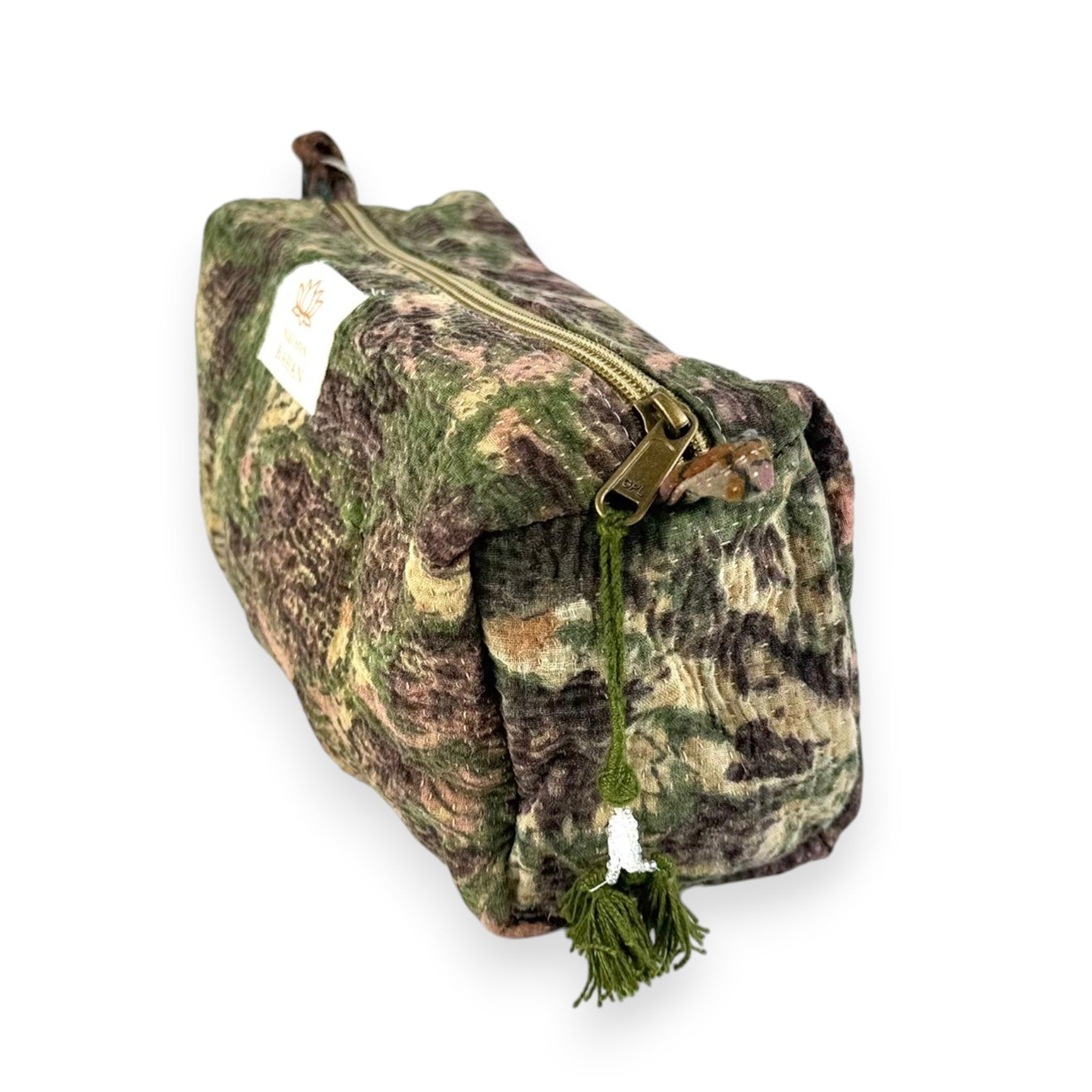 Trousse toilette maquillage Kantha Bagru en coton artisanal vintage accessoire yoga bohème femme Maison Bahan