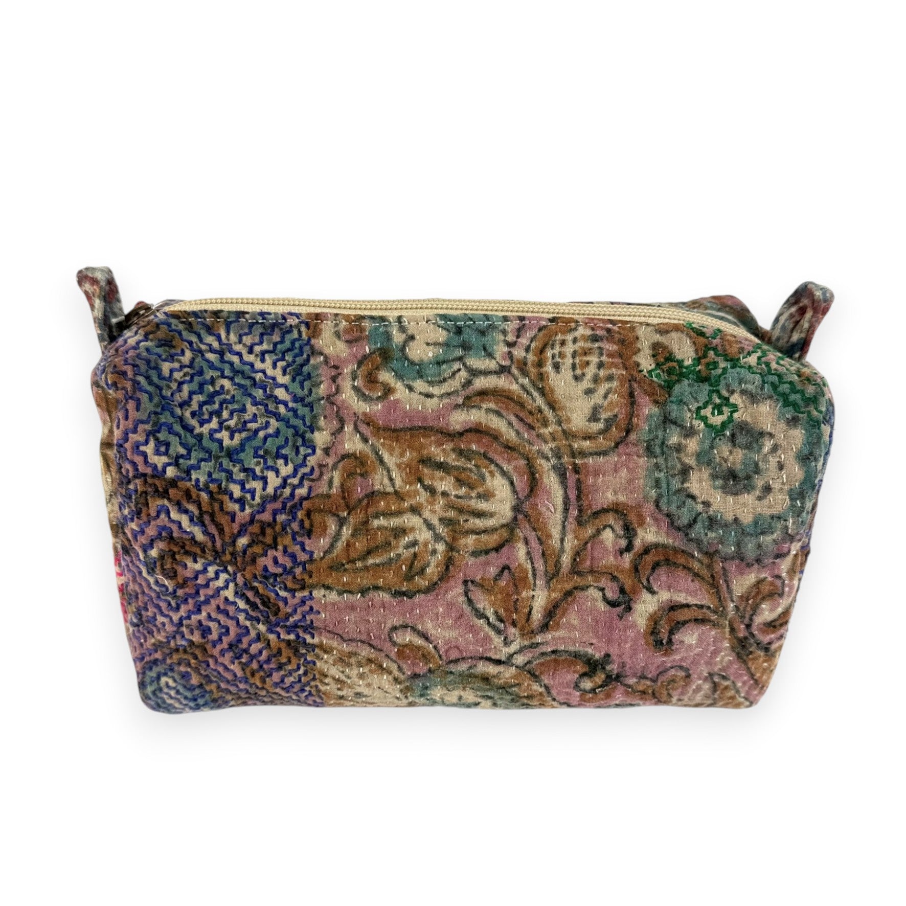Trousse toilette maquillage Kantha Bagru en coton artisanal vintage accessoire yoga bohème femme Maison Bahan