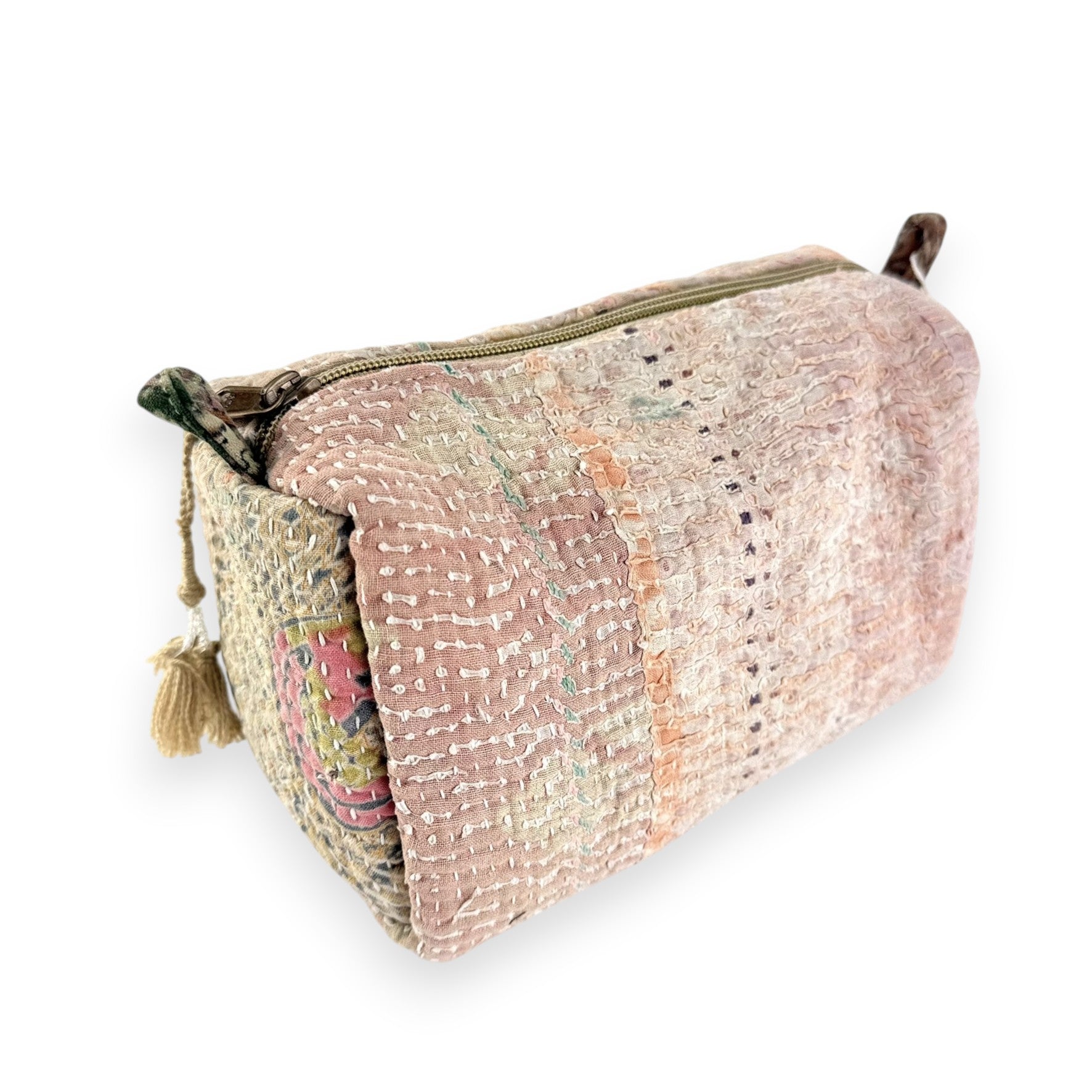 Trousse toilette maquillage Kantha Bagru en coton artisanal vintage accessoire yoga bohème femme Maison Bahan