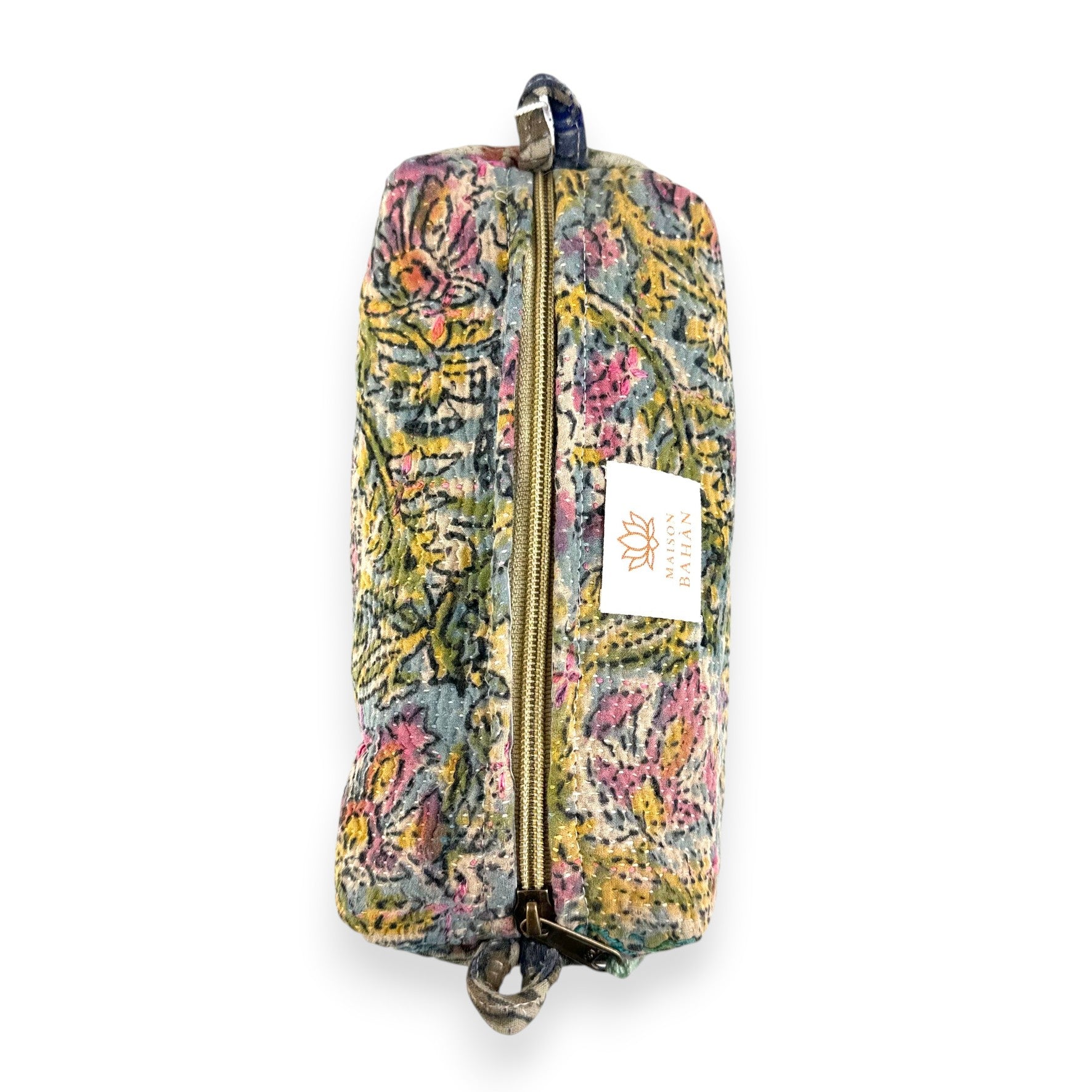 Trousse toilette maquillage Kantha Bagru en coton artisanal vintage accessoire yoga bohème femme Maison Bahan
