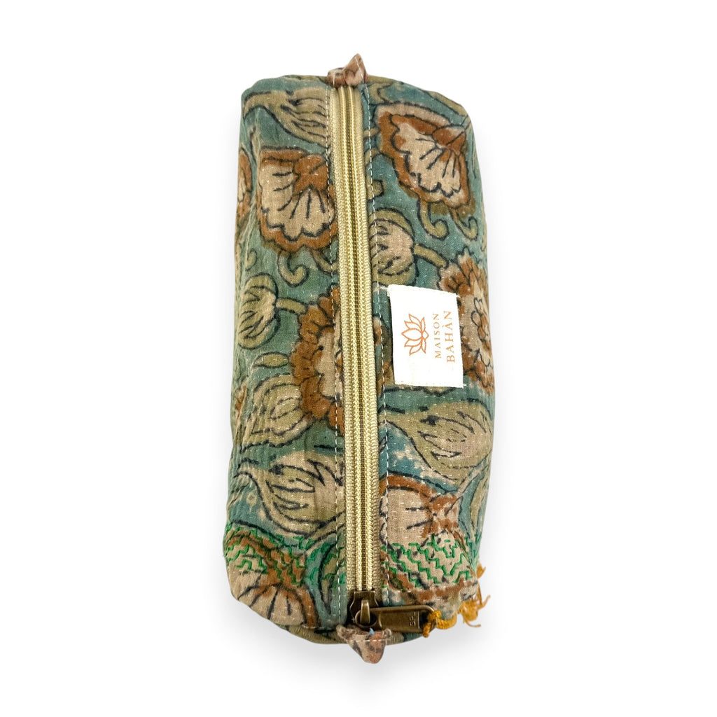 Trousse toilette maquillage Kantha Bagru en coton artisanal vintage accessoire yoga bohème femme Maison Bahan