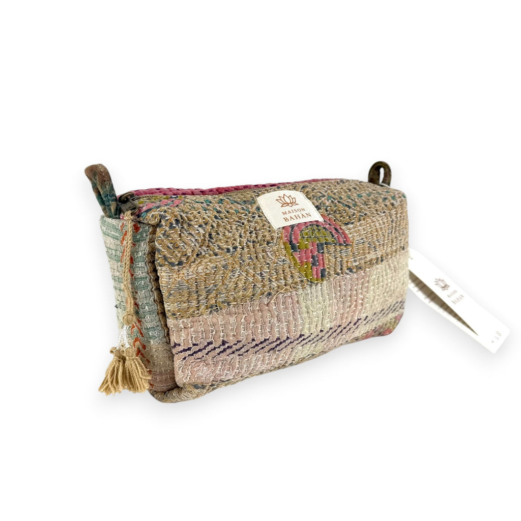 Trousse toilette maquillage Kantha Bagru en coton artisanal vintage accessoire yoga bohème femme Maison Bahan