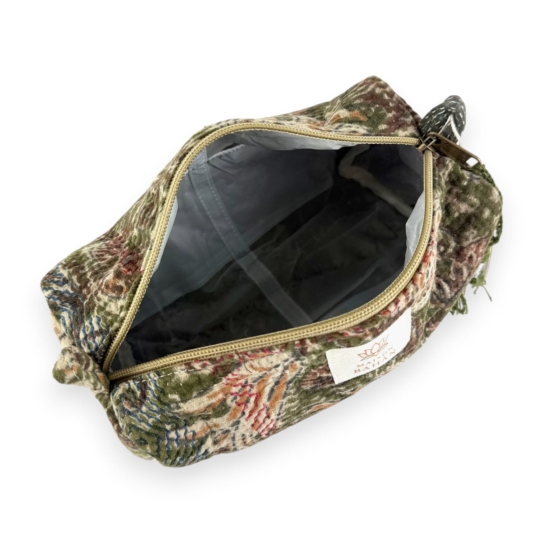 Trousse toilette maquillage Kantha Bagru en coton artisanal vintage accessoire yoga bohème femme Maison Bahan