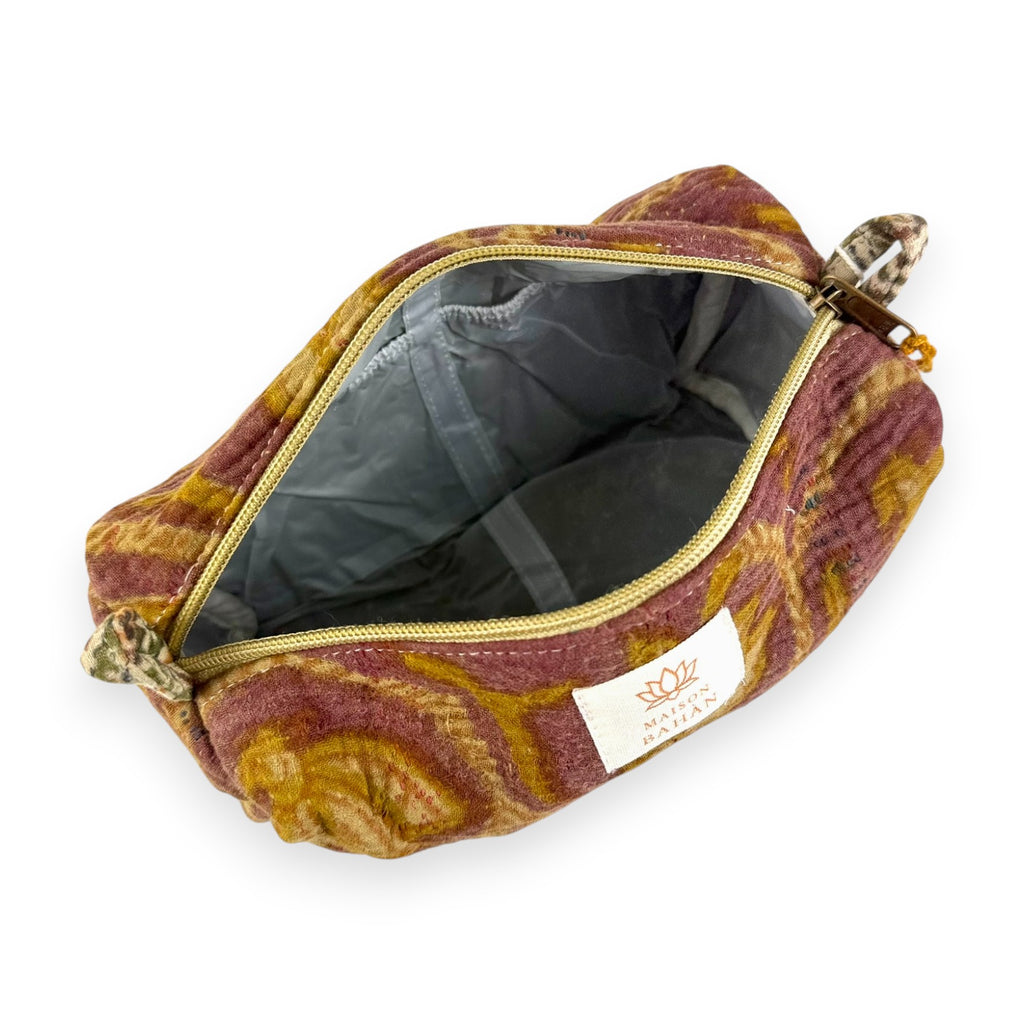 Trousse toilette maquillage Kantha Bagru en coton artisanal vintage accessoire yoga bohème femme Maison Bahan