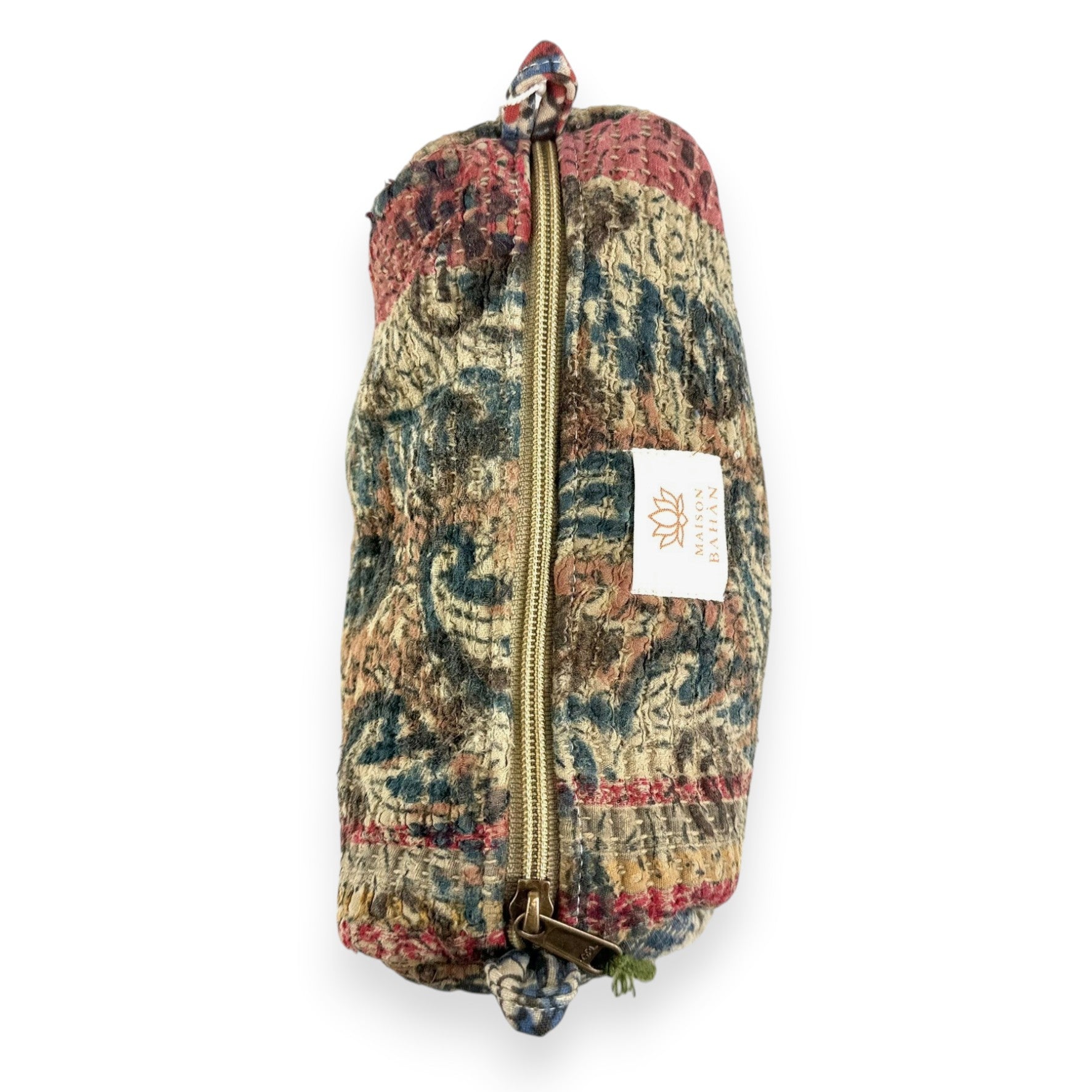 Trousse toilette maquillage Kantha Bagru en coton artisanal vintage accessoire yoga bohème femme Maison Bahan