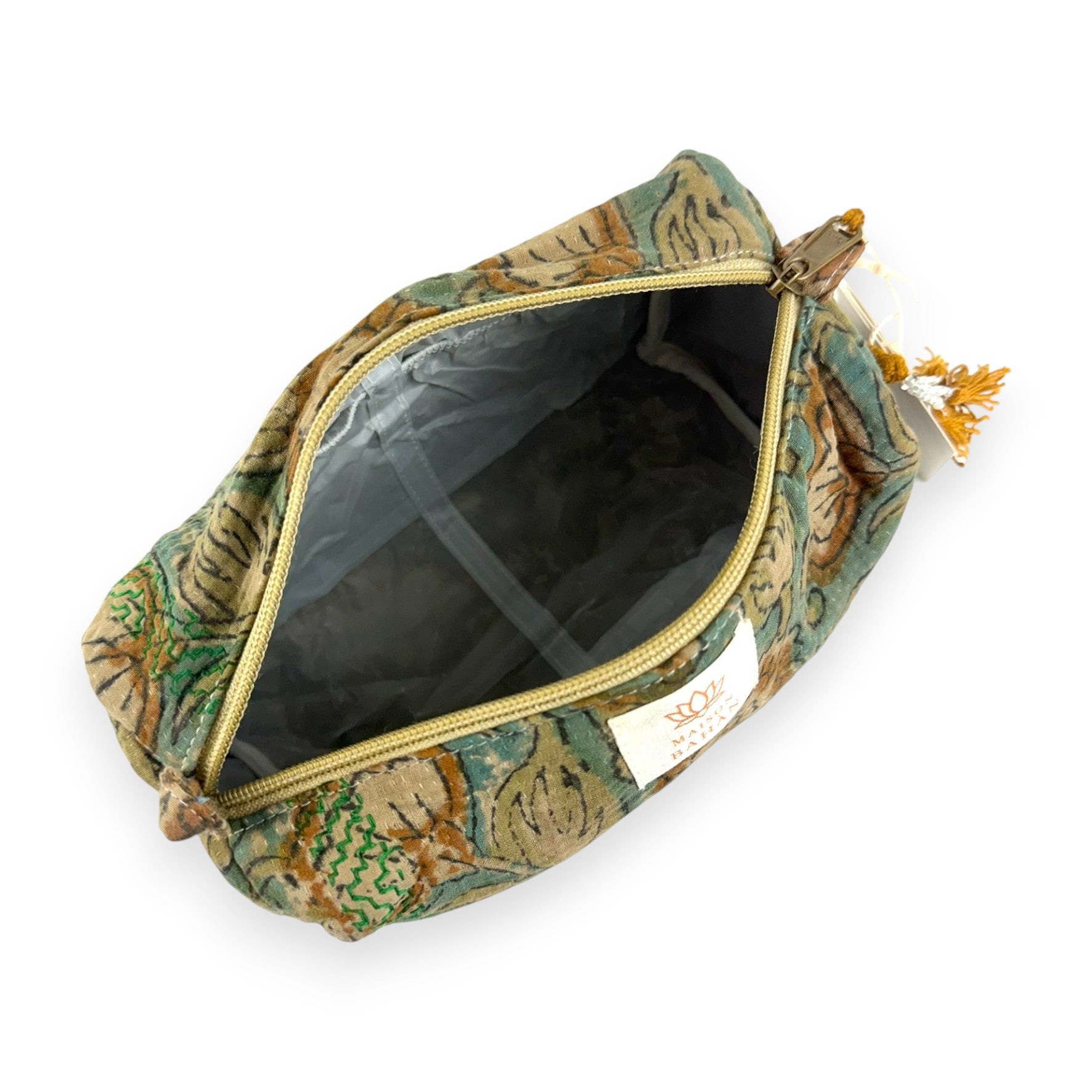 Trousse toilette maquillage Kantha Bagru en coton artisanal vintage accessoire yoga bohème femme Maison Bahan