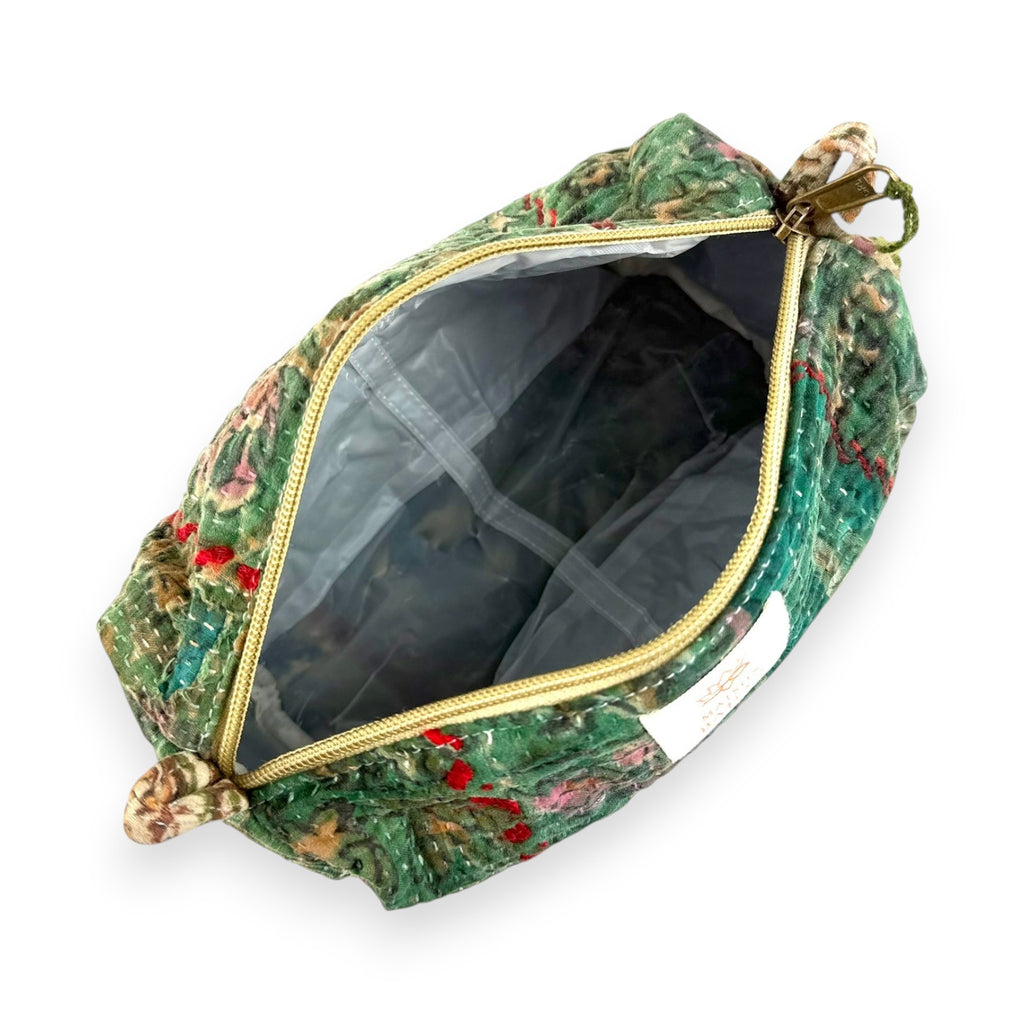 Trousse toilette maquillage Kantha Bagru en coton artisanal vintage accessoire yoga bohème femme Maison Bahan