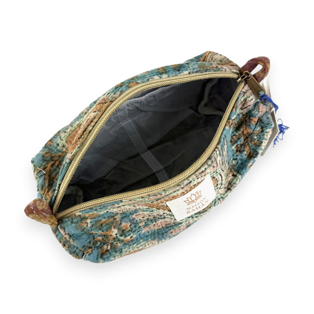 Trousse toilette maquillage Kantha Bagru en coton artisanal vintage accessoire yoga bohème femme Maison Bahan