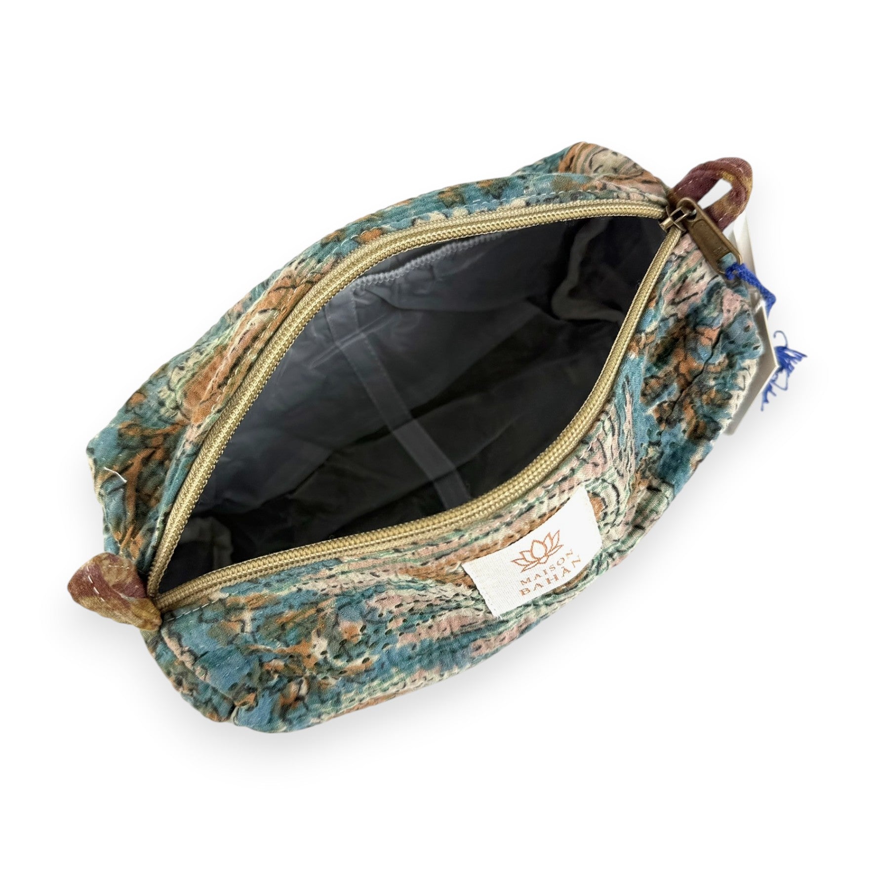 Trousse toilette maquillage Kantha Bagru en coton artisanal vintage accessoire yoga bohème femme Maison Bahan