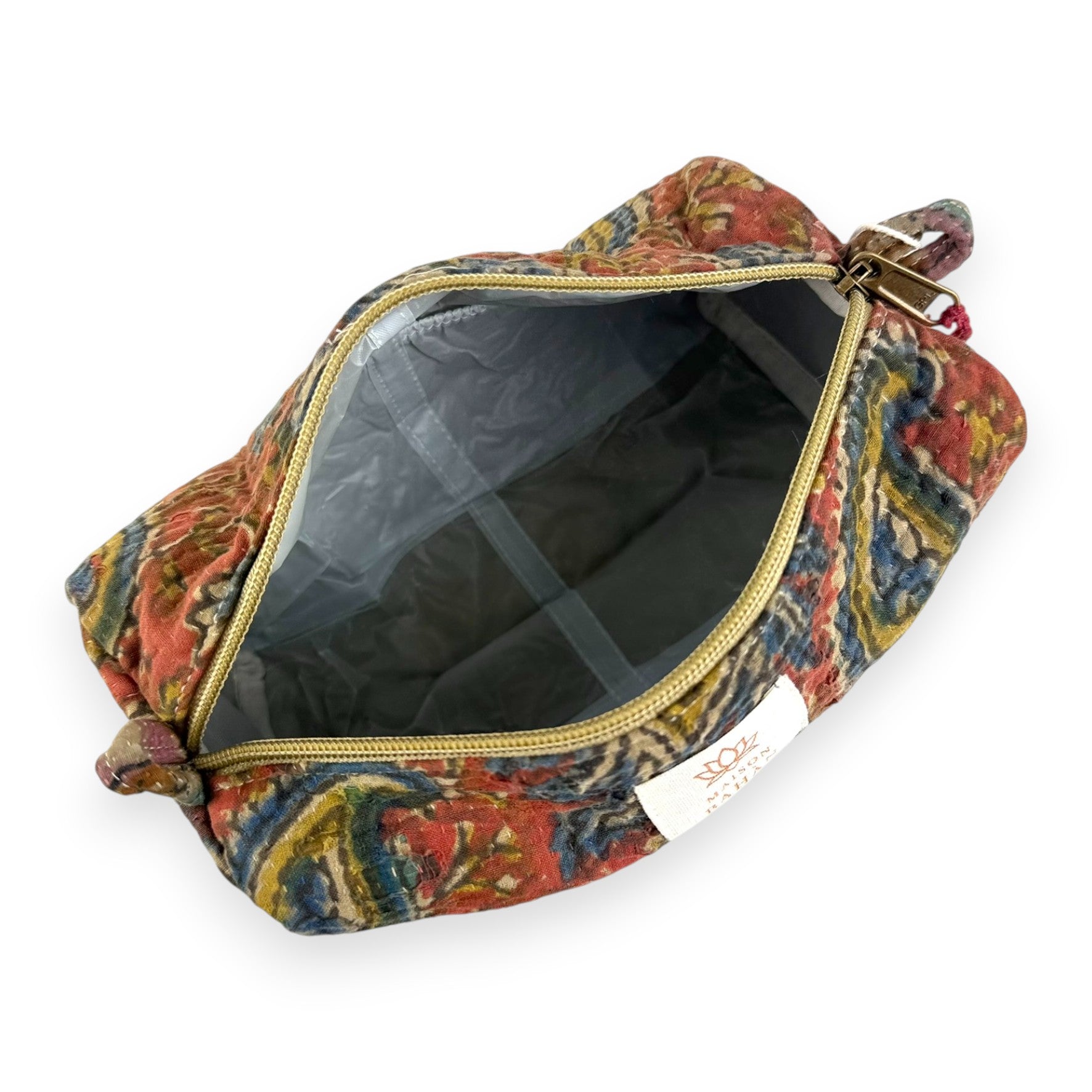 Trousse toilette maquillage Kantha Bagru en coton artisanal vintage accessoire yoga bohème femme Maison Bahan