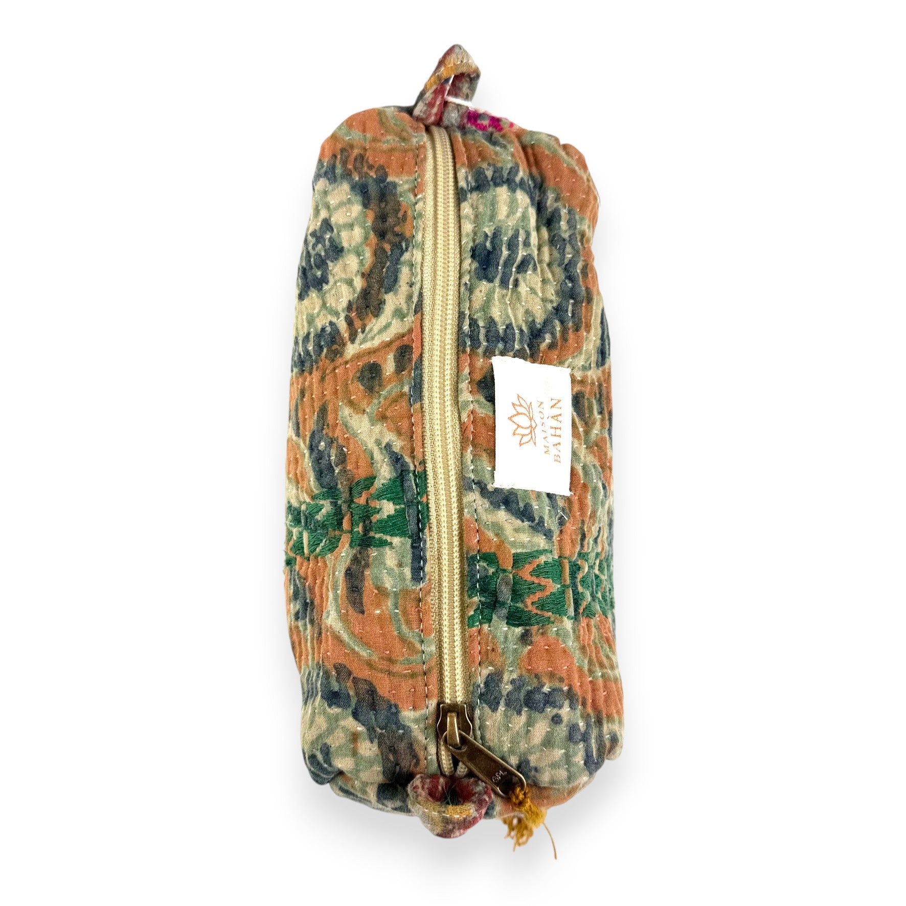 Trousse toilette maquillage Kantha Bagru en coton artisanal vintage accessoire yoga bohème femme Maison Bahan