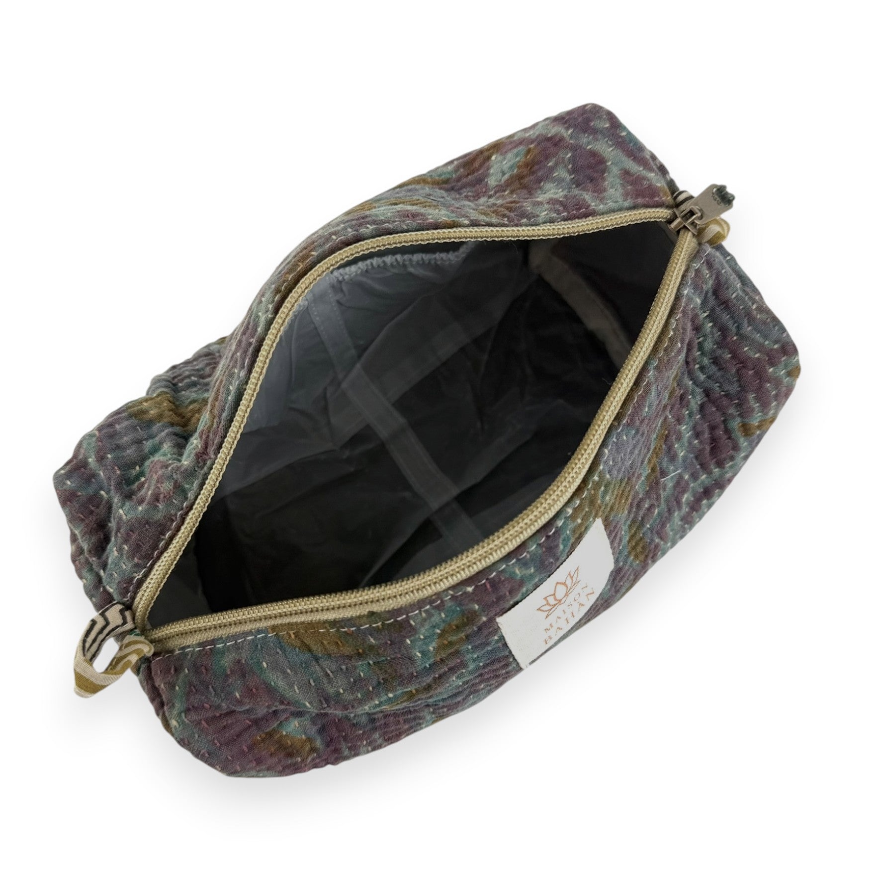 Trousse toilette maquillage Kantha Bagru en coton artisanal vintage accessoire yoga bohème femme Maison Bahan