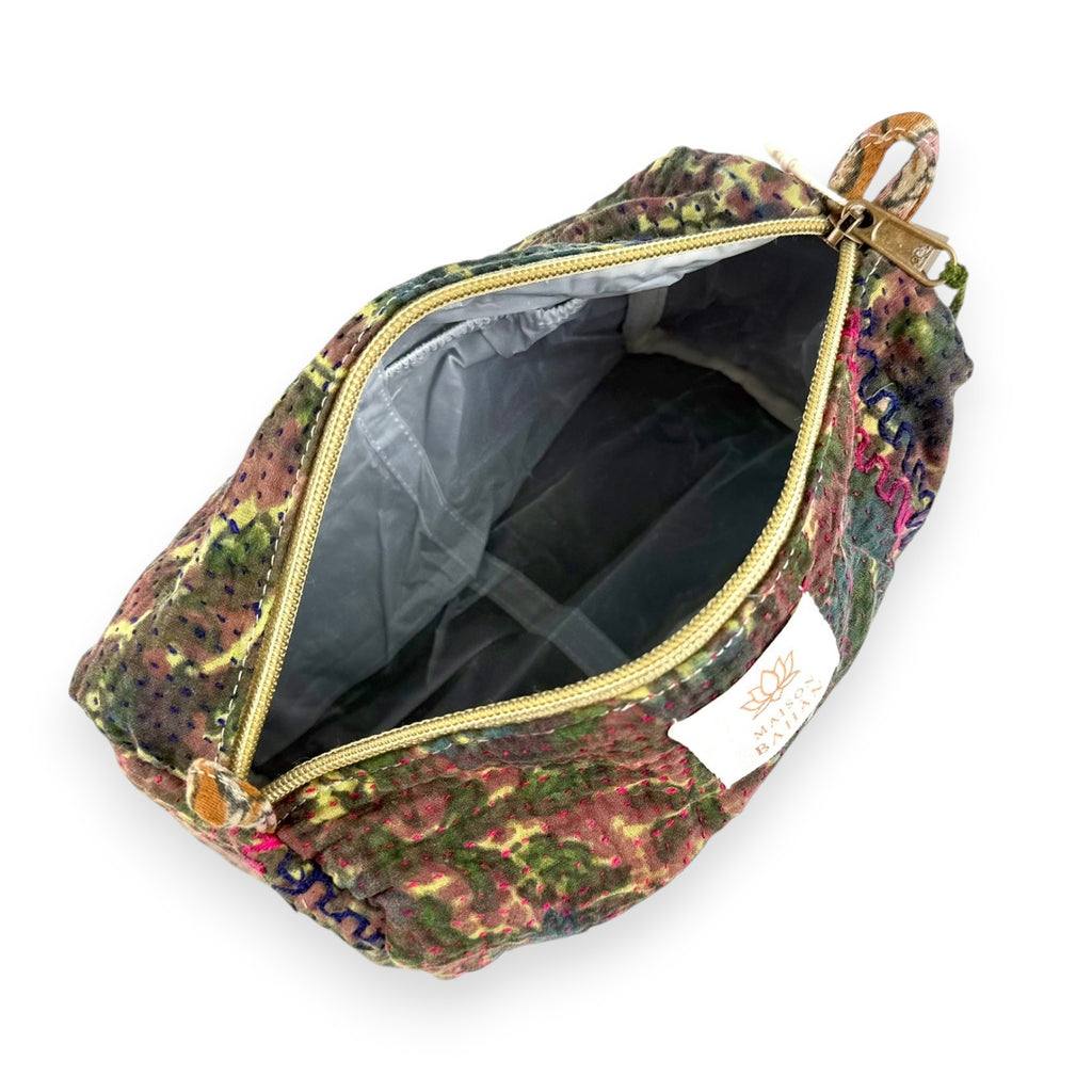 Trousse toilette maquillage Kantha Bagru en coton artisanal vintage accessoire yoga bohème femme Maison Bahan