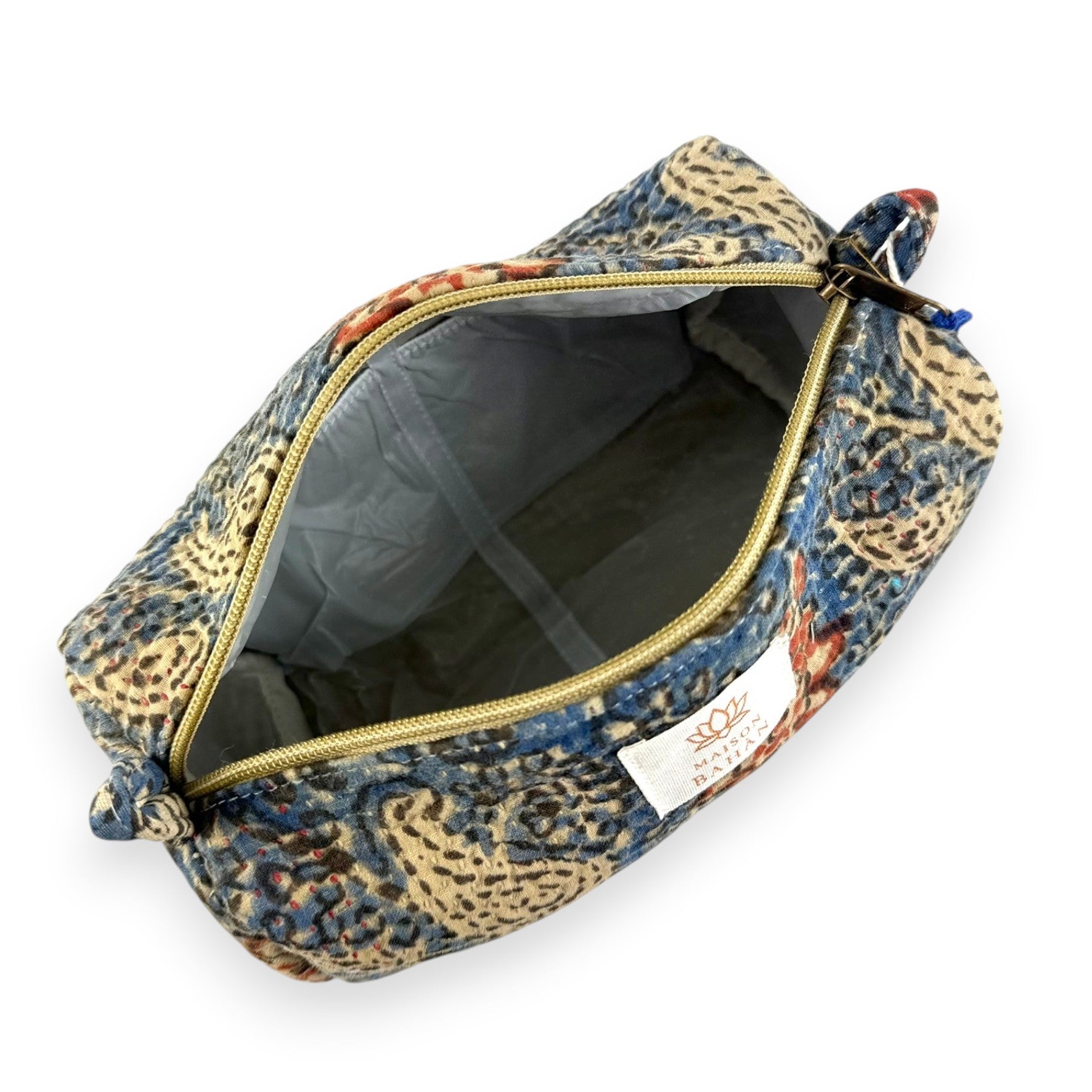Trousse toilette maquillage Kantha Bagru en coton artisanal vintage accessoire yoga bohème femme Maison Bahan