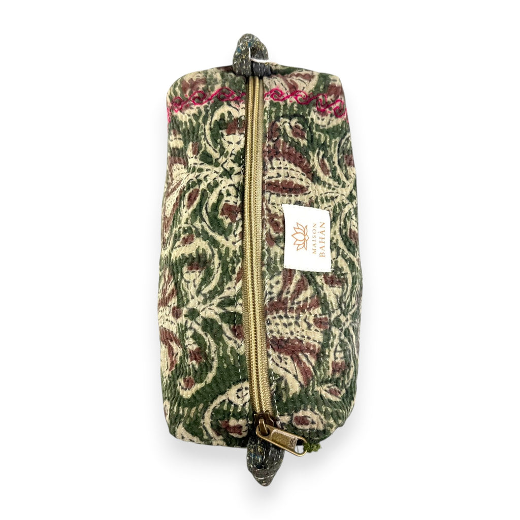 Trousse toilette maquillage Kantha Bagru en coton artisanal vintage accessoire yoga bohème femme Maison Bahan