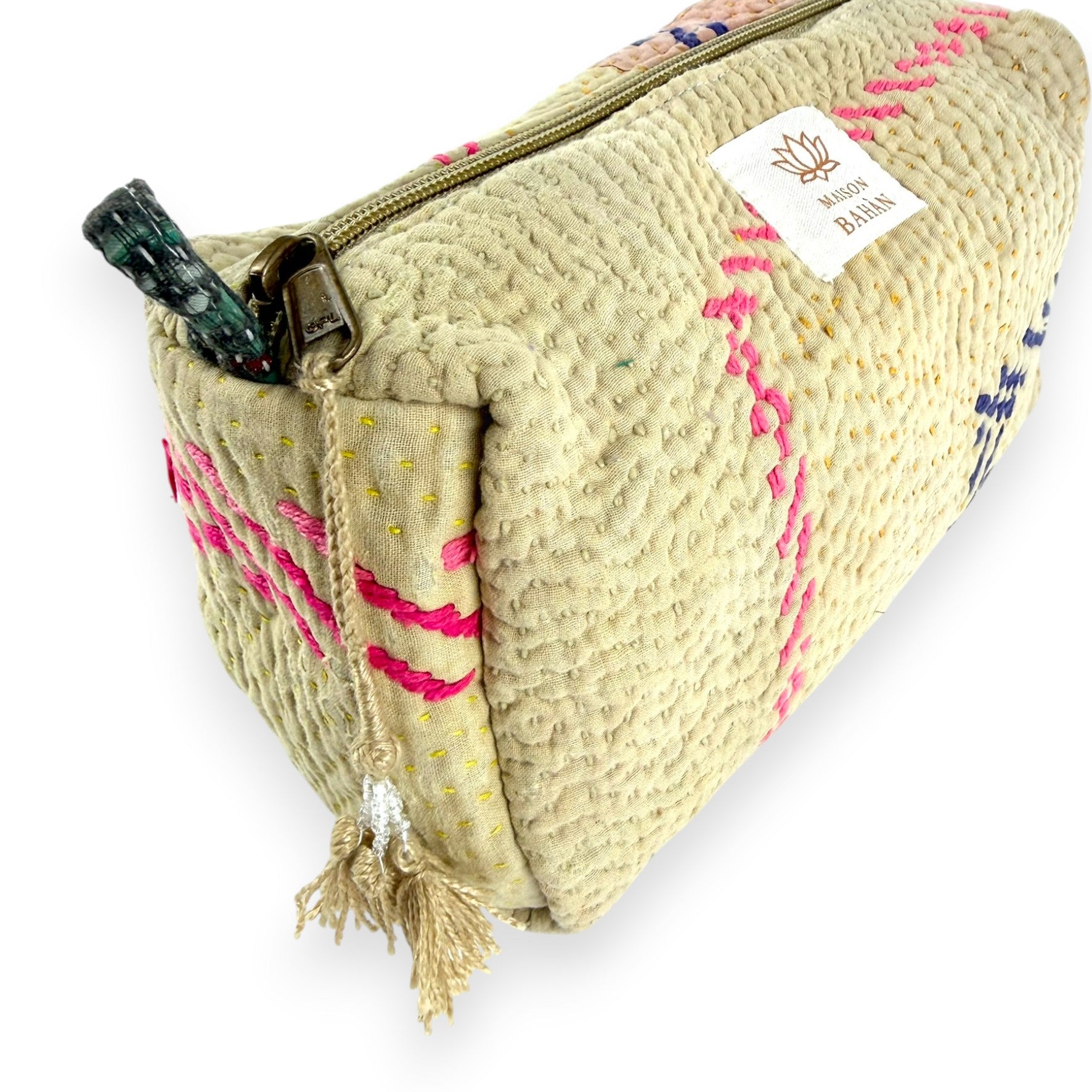 Trousse toilette maquillage Kantha Bagru en coton artisanal vintage accessoire yoga bohème femme Maison Bahan