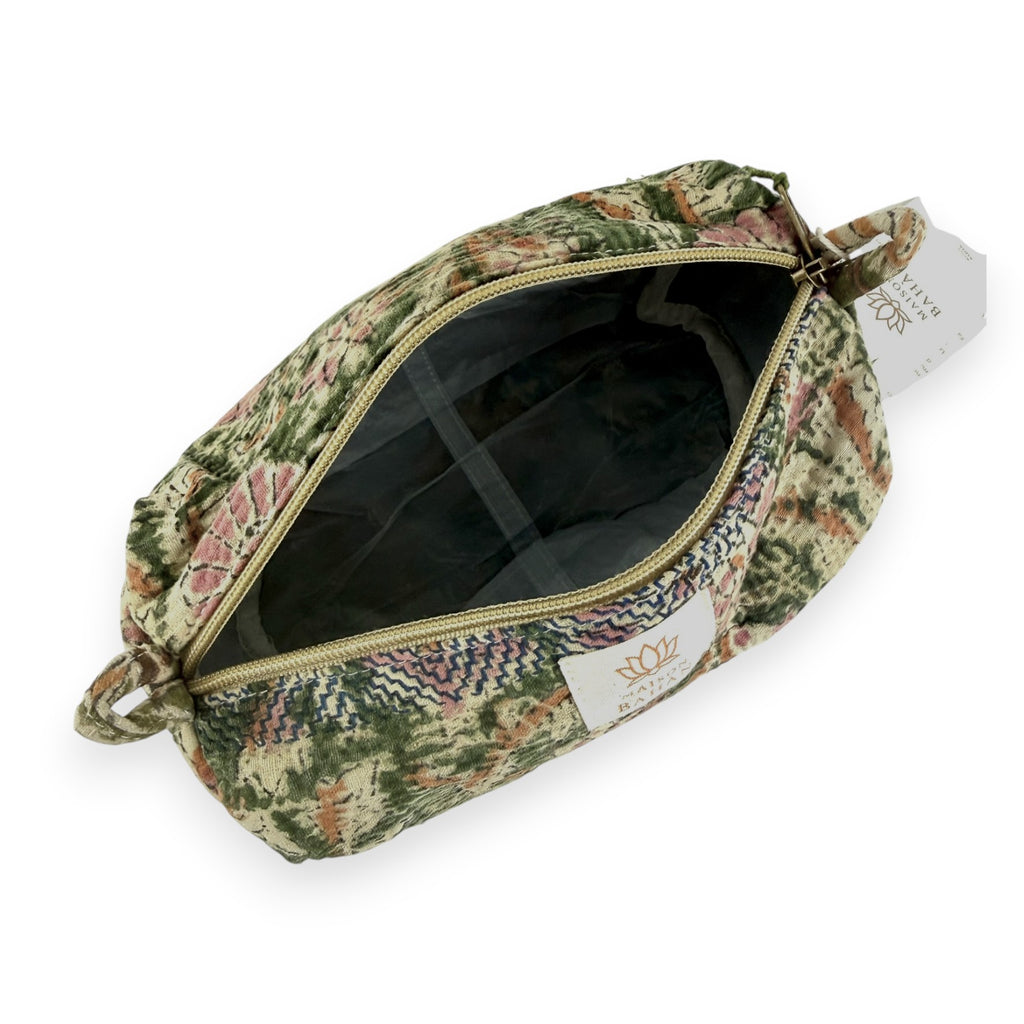Trousse toilette maquillage Kantha Bagru en coton artisanal vintage accessoire yoga bohème femme Maison Bahan
