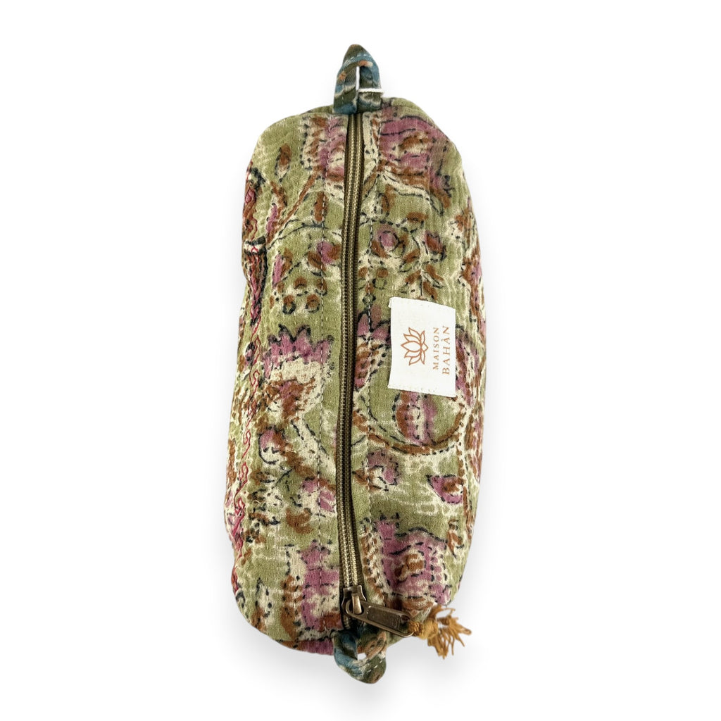 Trousse toilette maquillage Kantha Bagru en coton artisanal vintage accessoire yoga bohème femme Maison Bahan