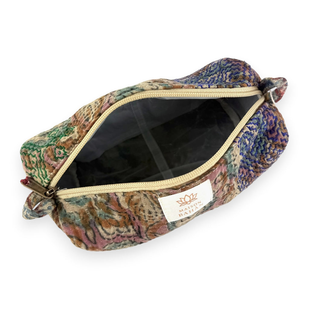 Trousse toilette maquillage Kantha Bagru en coton artisanal vintage accessoire yoga bohème femme Maison Bahan