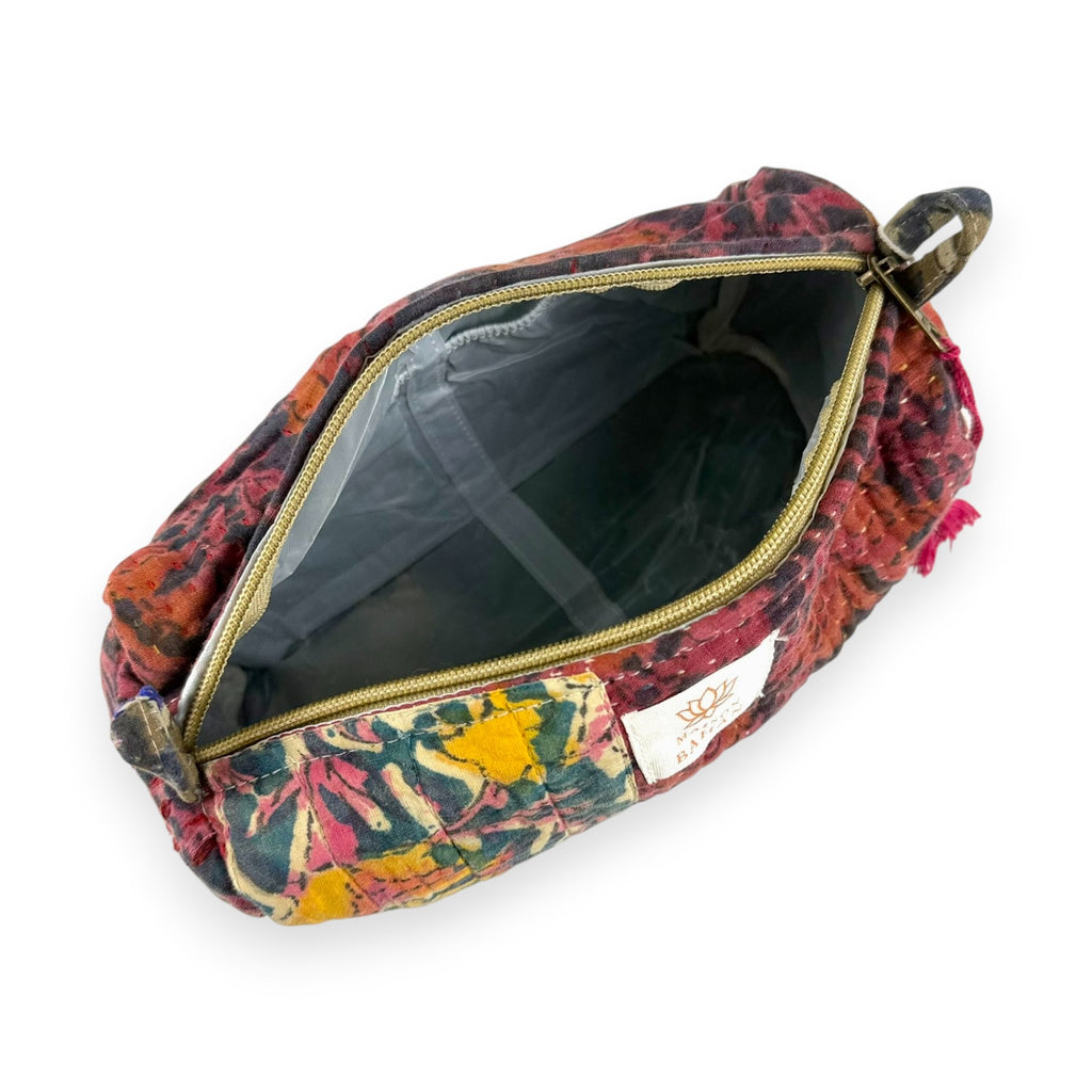 Trousse toilette maquillage Kantha Bagru en coton artisanal vintage accessoire yoga bohème femme Maison Bahan