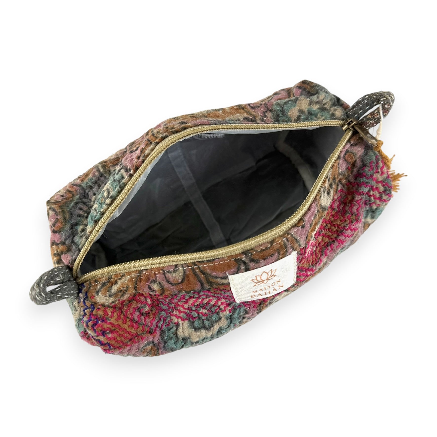 Trousse toilette maquillage Kantha Bagru en coton artisanal vintage accessoire yoga bohème femme Maison Bahan