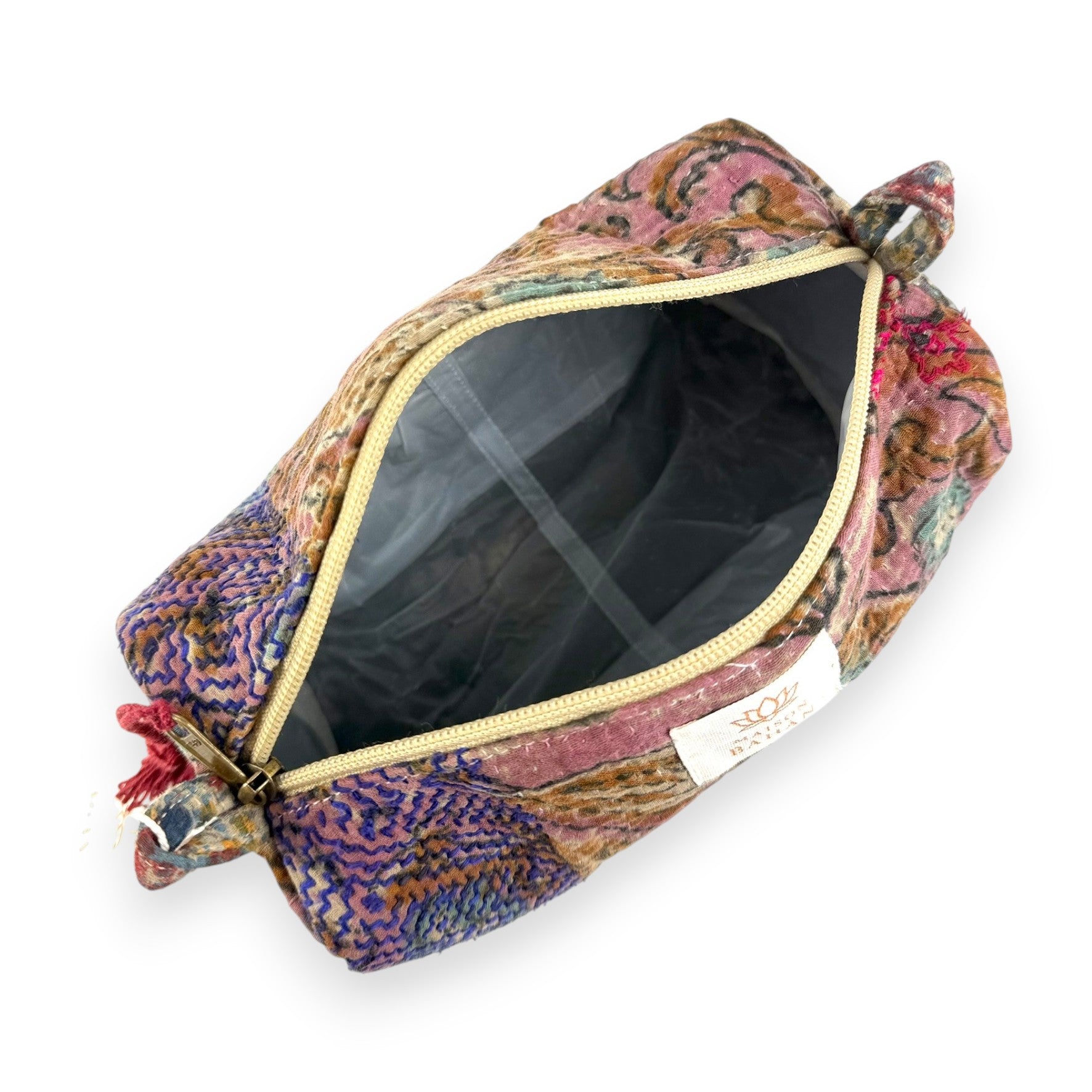 Trousse toilette maquillage Kantha Bagru en coton artisanal vintage accessoire yoga bohème femme Maison Bahan
