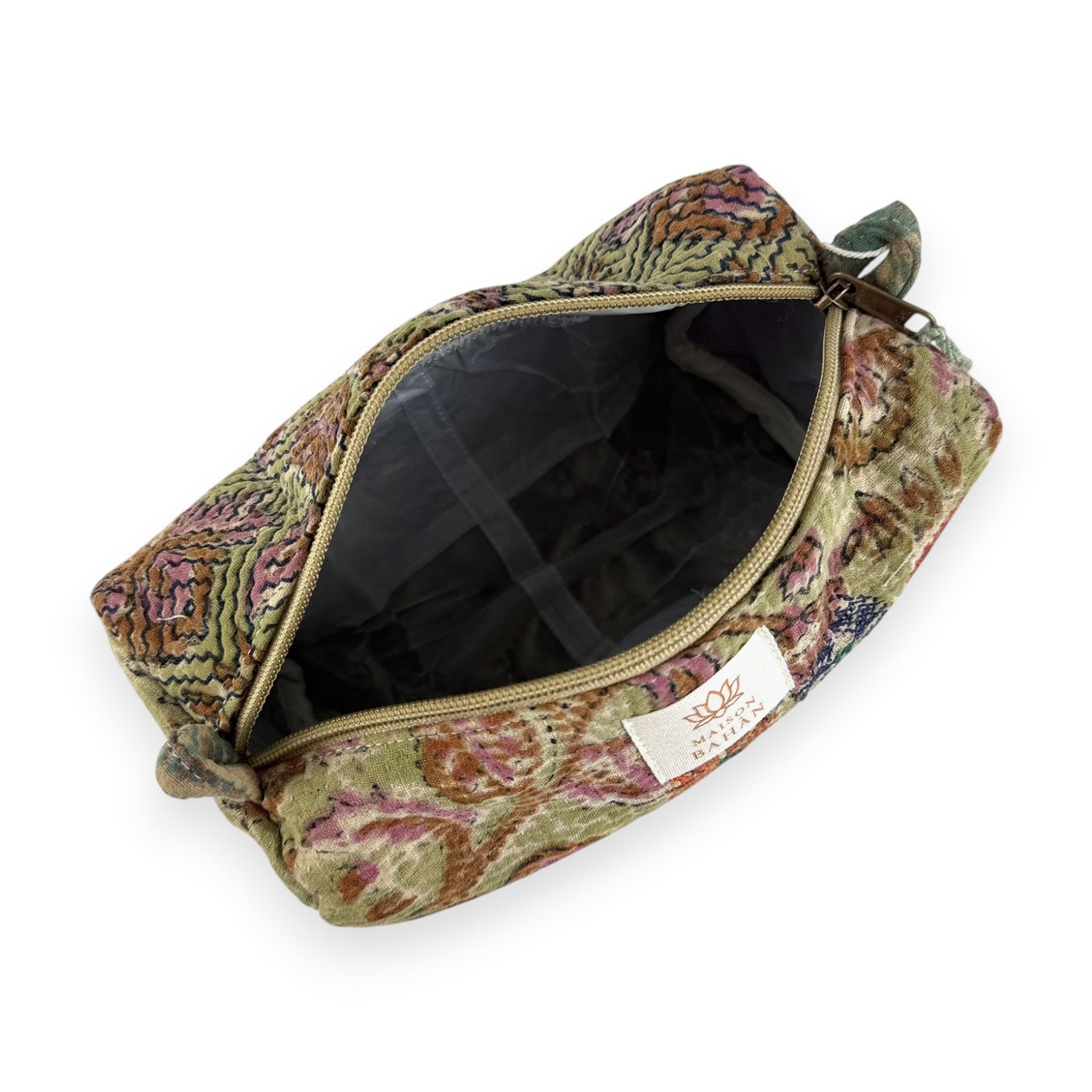Trousse toilette maquillage Kantha Bagru en coton artisanal vintage accessoire yoga bohème femme Maison Bahan