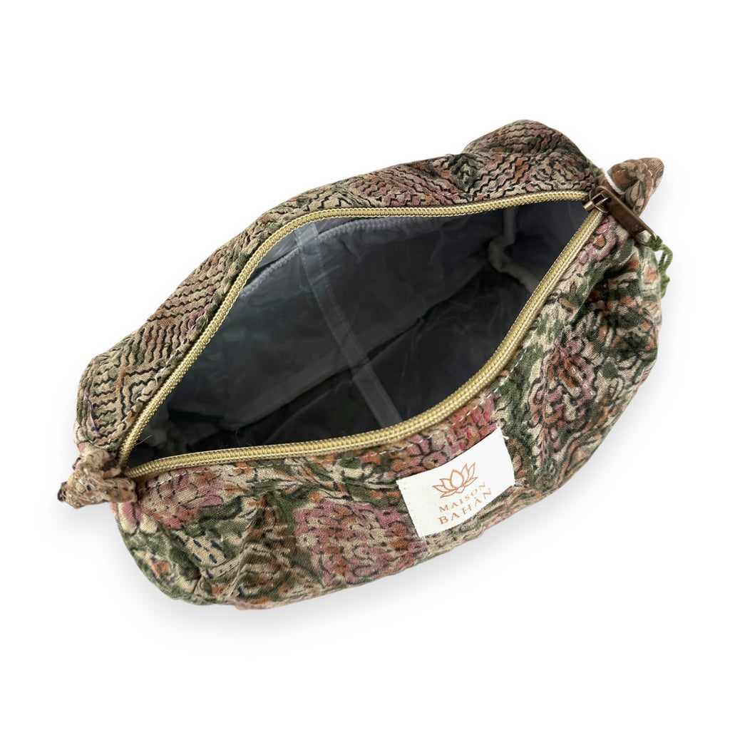 Trousse toilette maquillage Kantha Bagru en coton artisanal vintage accessoire yoga bohème femme Maison Bahan