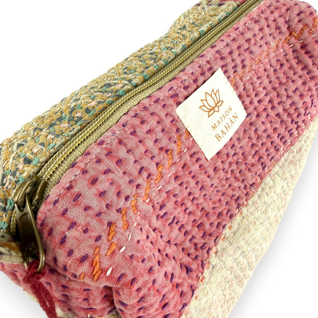 Trousse toilette maquillage Kantha Bagru en coton artisanal vintage accessoire yoga bohème femme Maison Bahan