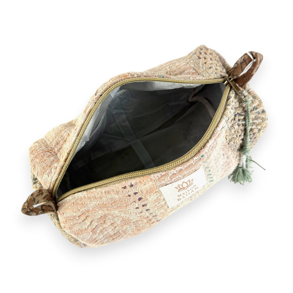 Trousse toilette maquillage Kantha Bagru en coton artisanal vintage accessoire yoga bohème femme Maison Bahan