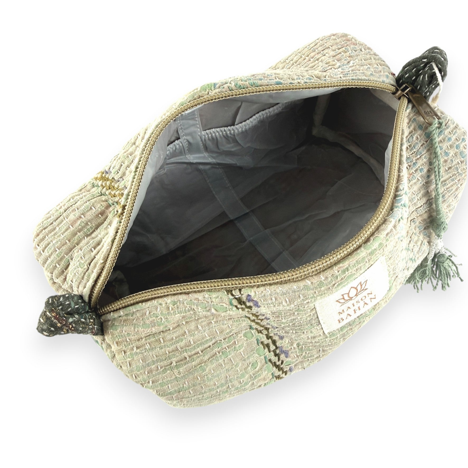 Trousse toilette maquillage Kantha Bagru en coton artisanal vintage accessoire yoga bohème femme Maison Bahan