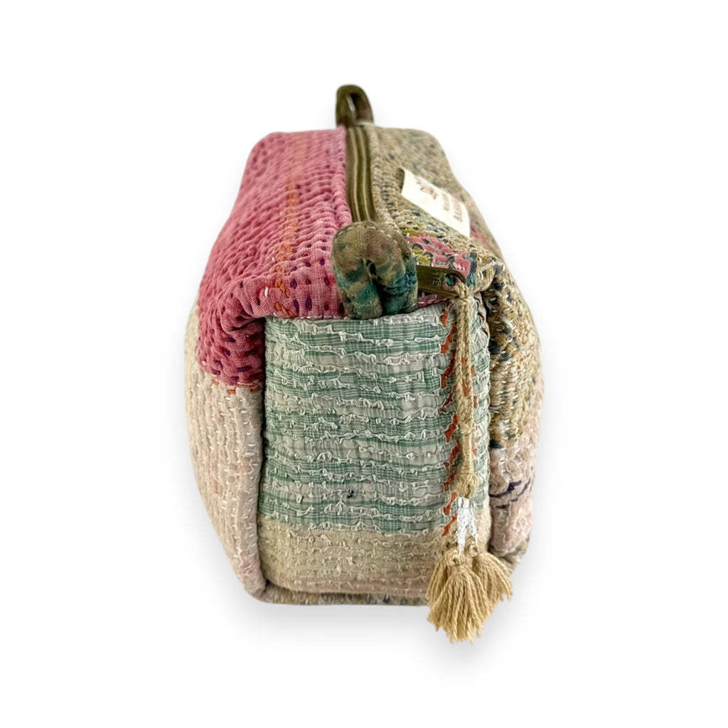 Trousse toilette maquillage Kantha Bagru en coton artisanal vintage accessoire yoga bohème femme Maison Bahan