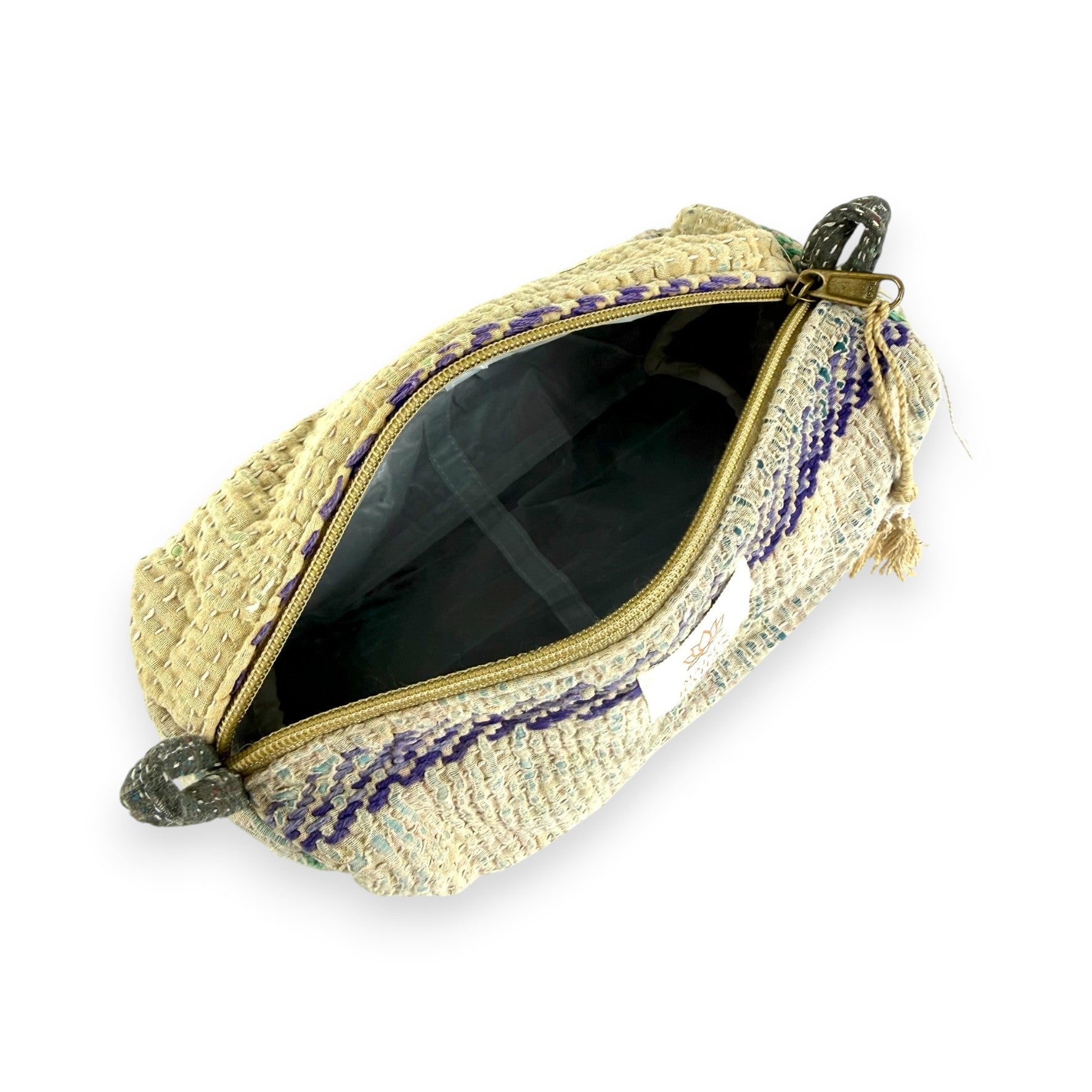 Trousse toilette maquillage Kantha Bagru en coton artisanal vintage accessoire yoga bohème femme Maison Bahan