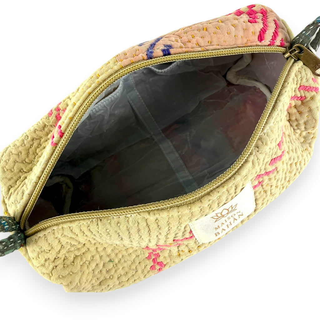Trousse toilette maquillage Kantha Bagru en coton artisanal vintage accessoire yoga bohème femme Maison Bahan