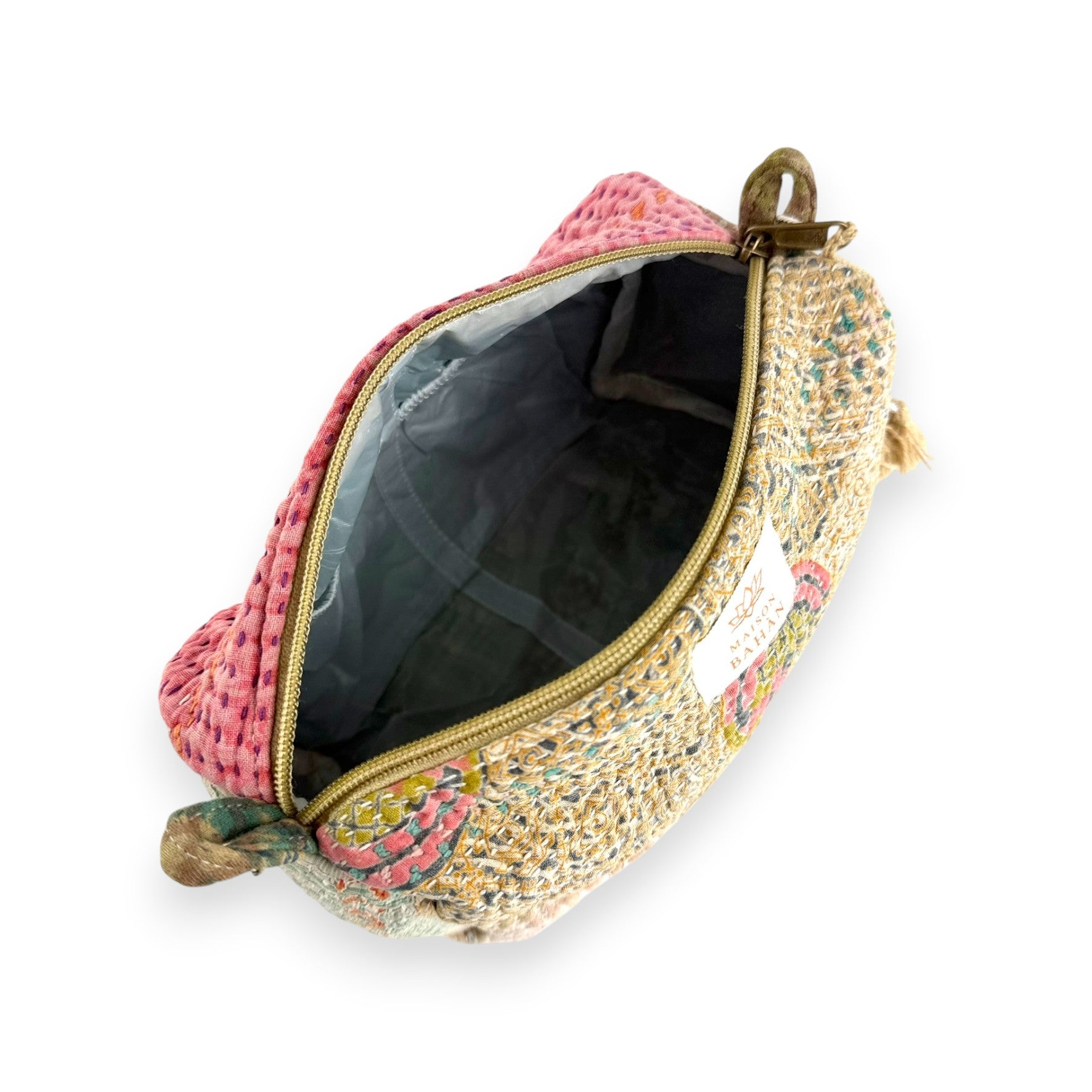 Trousse toilette maquillage Kantha Bagru en coton artisanal vintage accessoire yoga bohème femme Maison Bahan