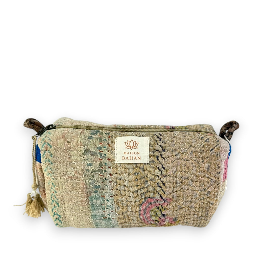 Trousse toilette maquillage Kantha Bagru en coton artisanal vintage accessoire yoga bohème femme Maison Bahan