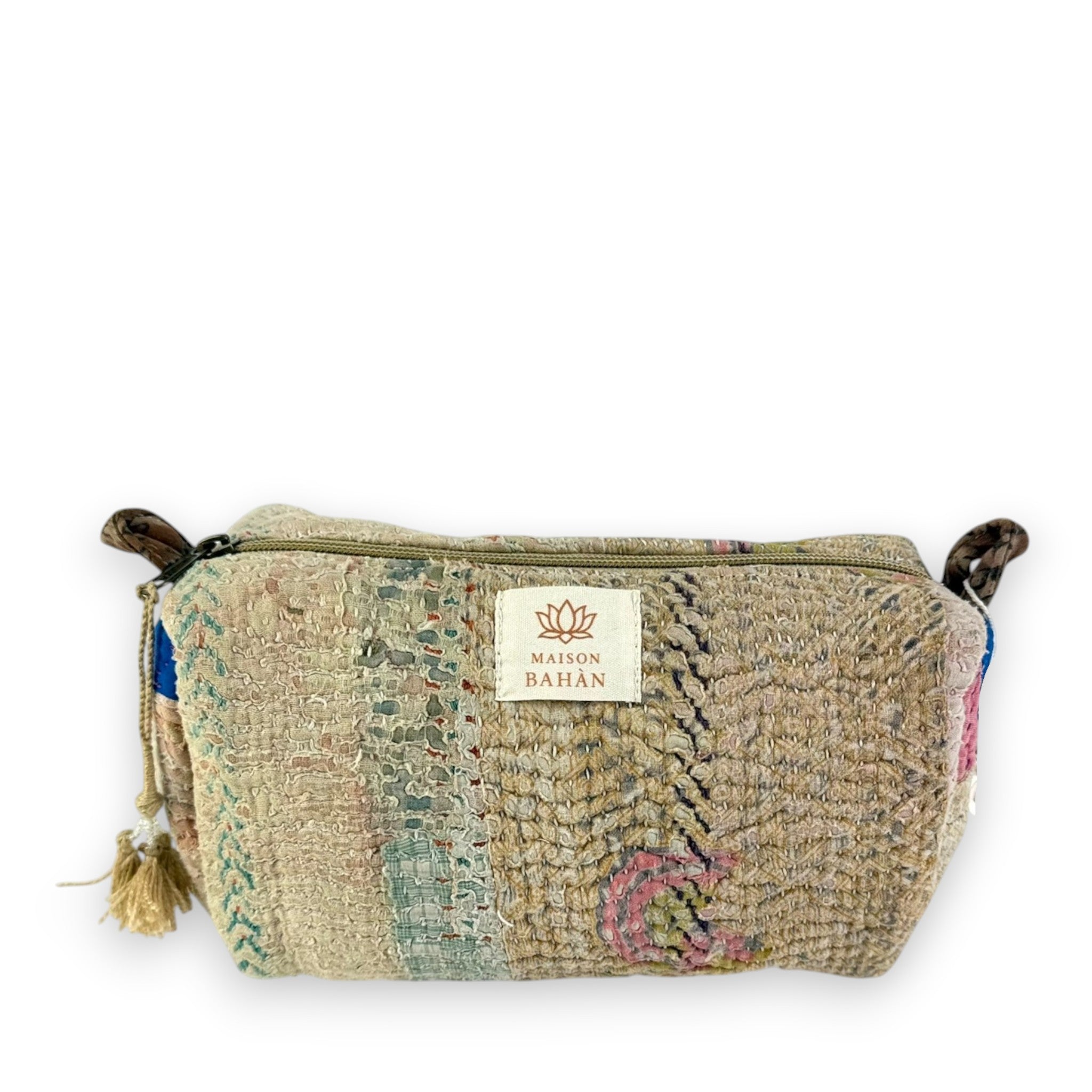 Trousse toilette maquillage Kantha Bagru en coton artisanal vintage accessoire yoga bohème femme Maison Bahan
