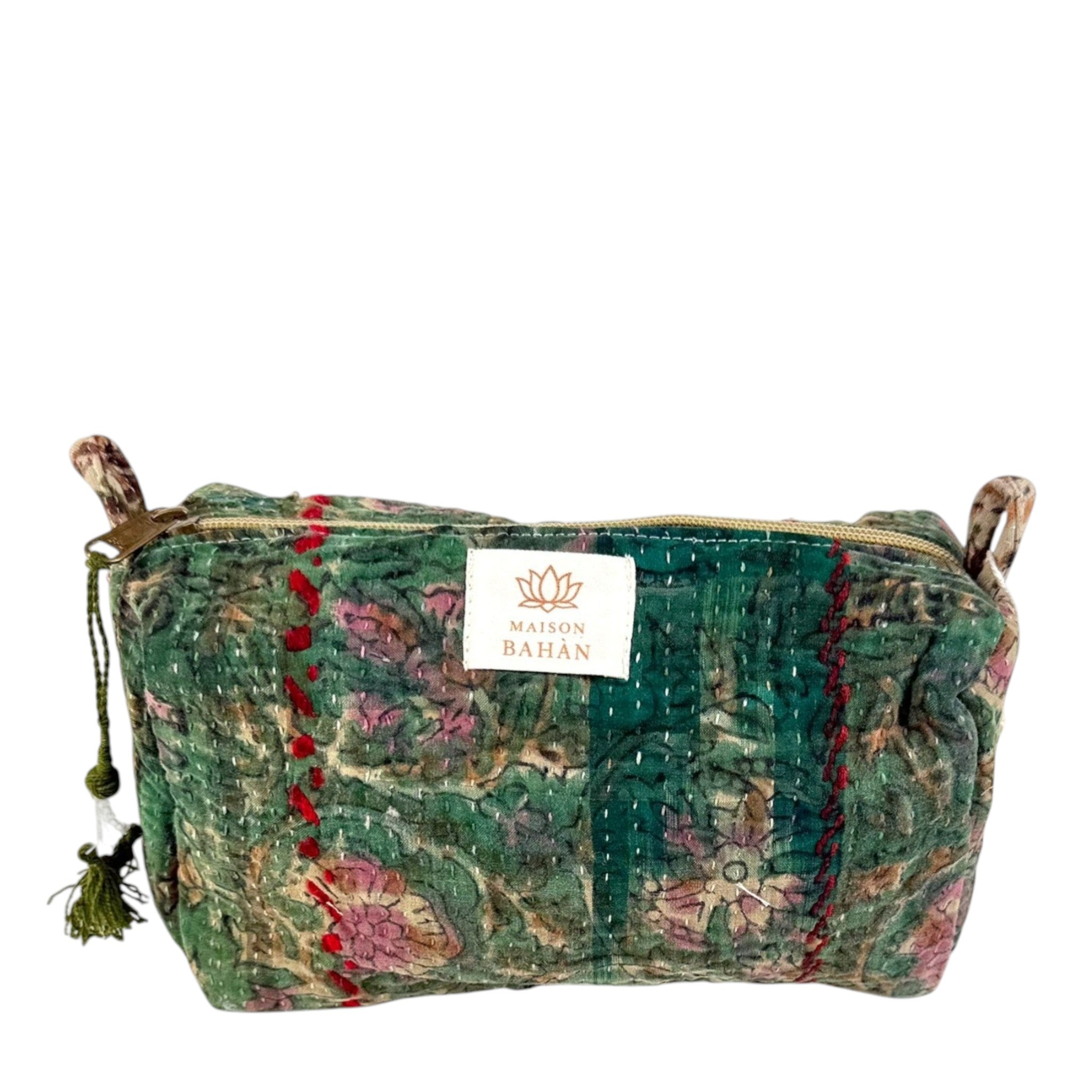 Trousse toilette maquillage Kantha Bagru en coton artisanal vintage accessoire yoga bohème femme Maison Bahan