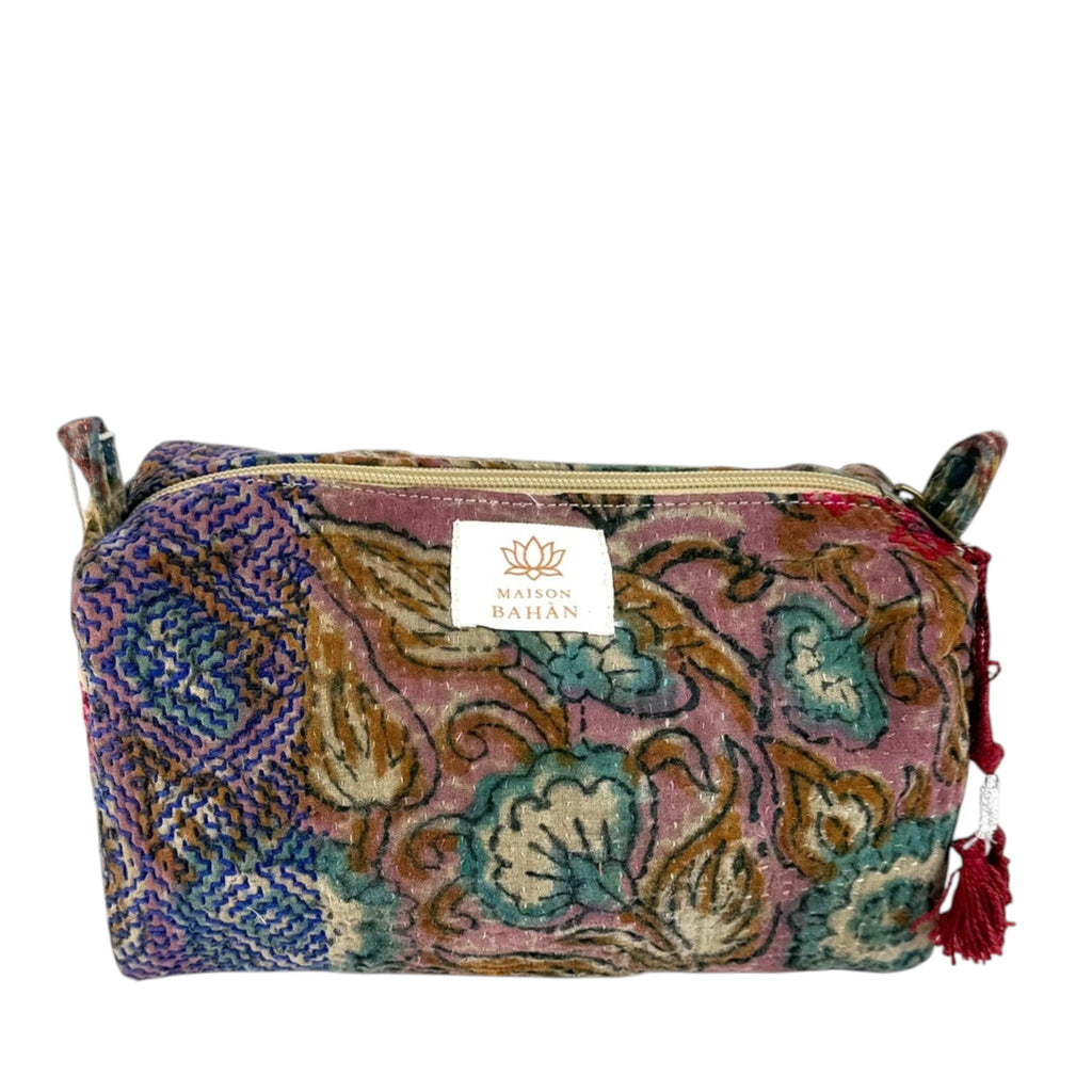 Trousse toilette maquillage Kantha Bagru en coton artisanal vintage accessoire yoga bohème femme Maison Bahan