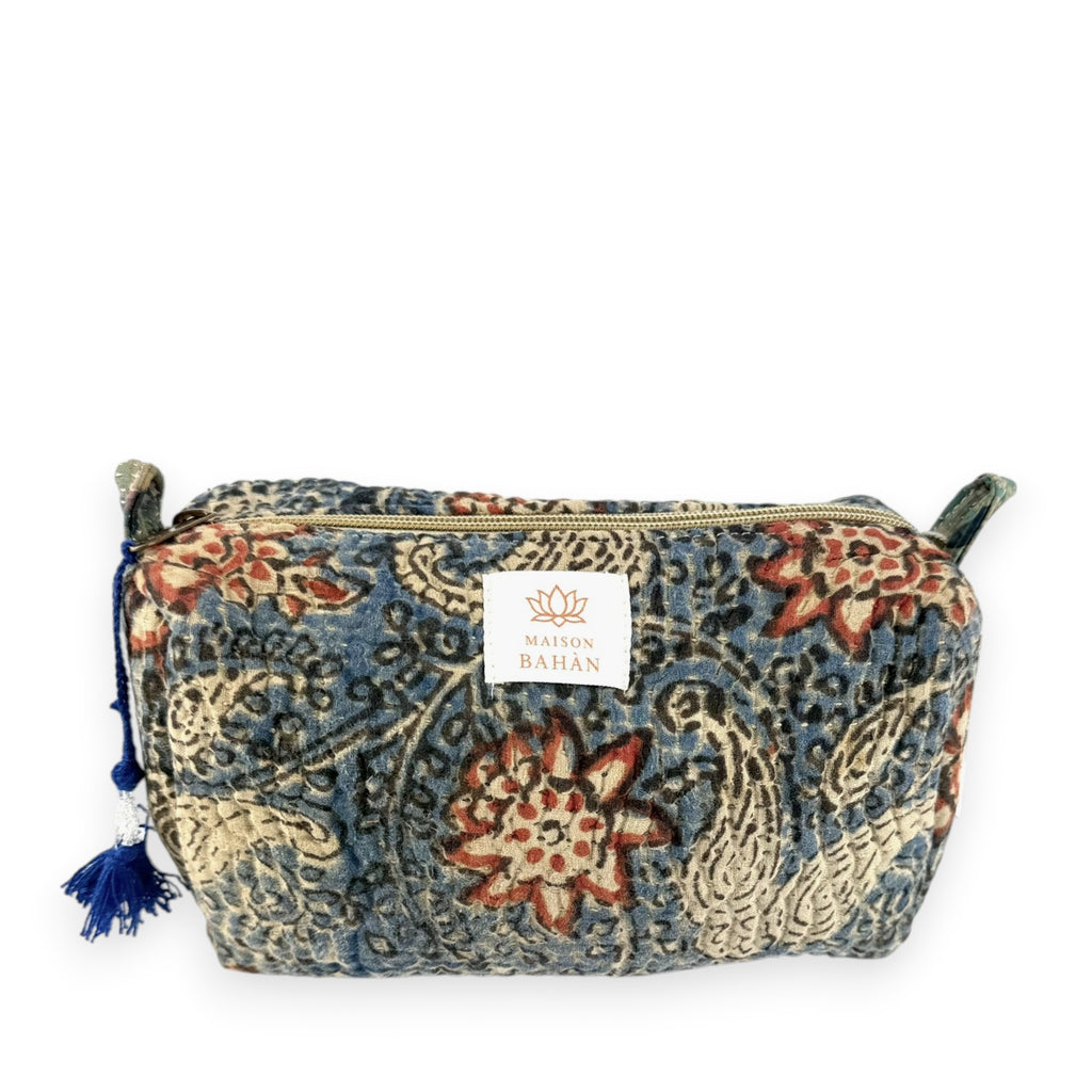 Trousse toilette maquillage Kantha Bagru en coton artisanal vintage accessoire yoga bohème femme Maison Bahan