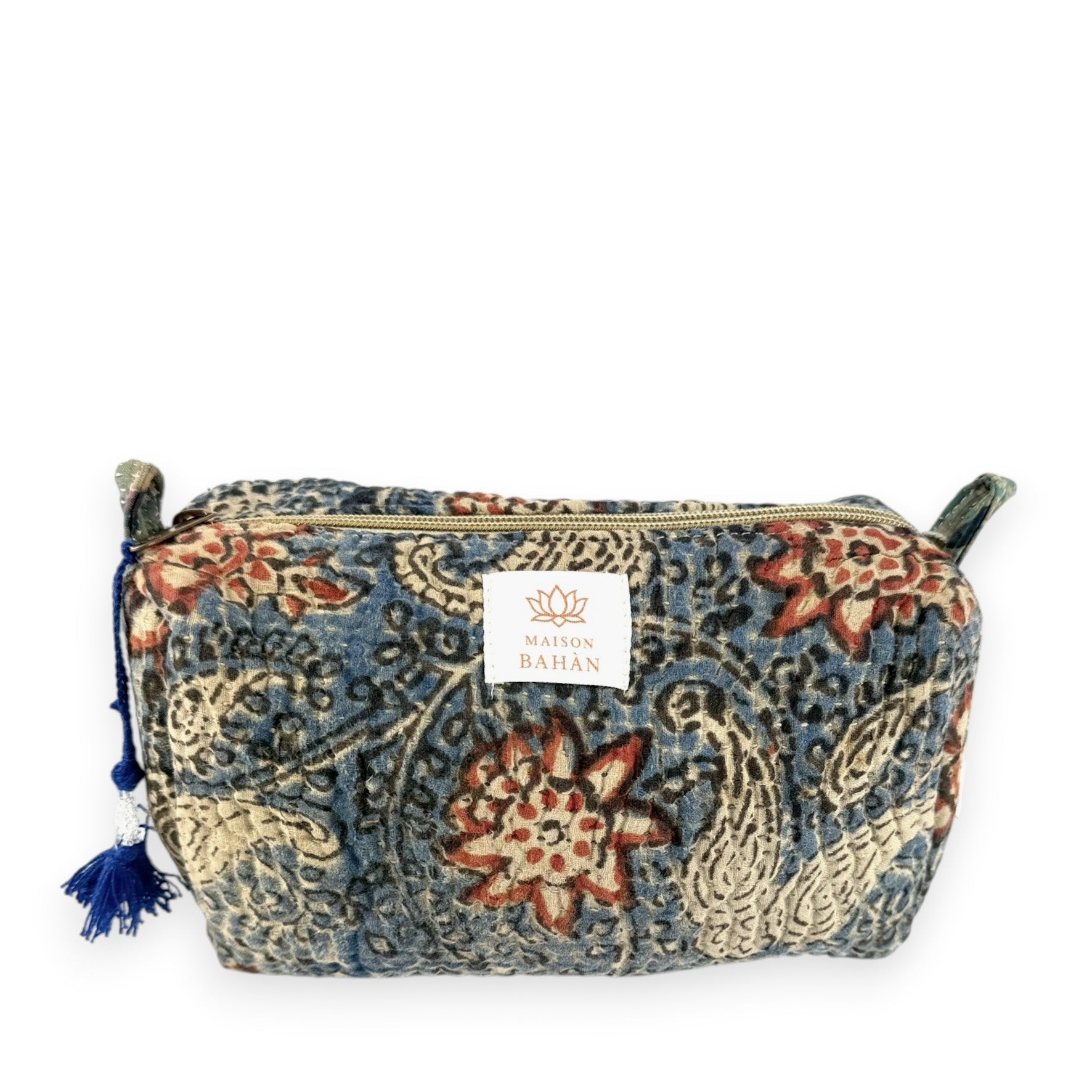 Trousse toilette maquillage Kantha Bagru en coton artisanal vintage accessoire yoga bohème femme Maison Bahan